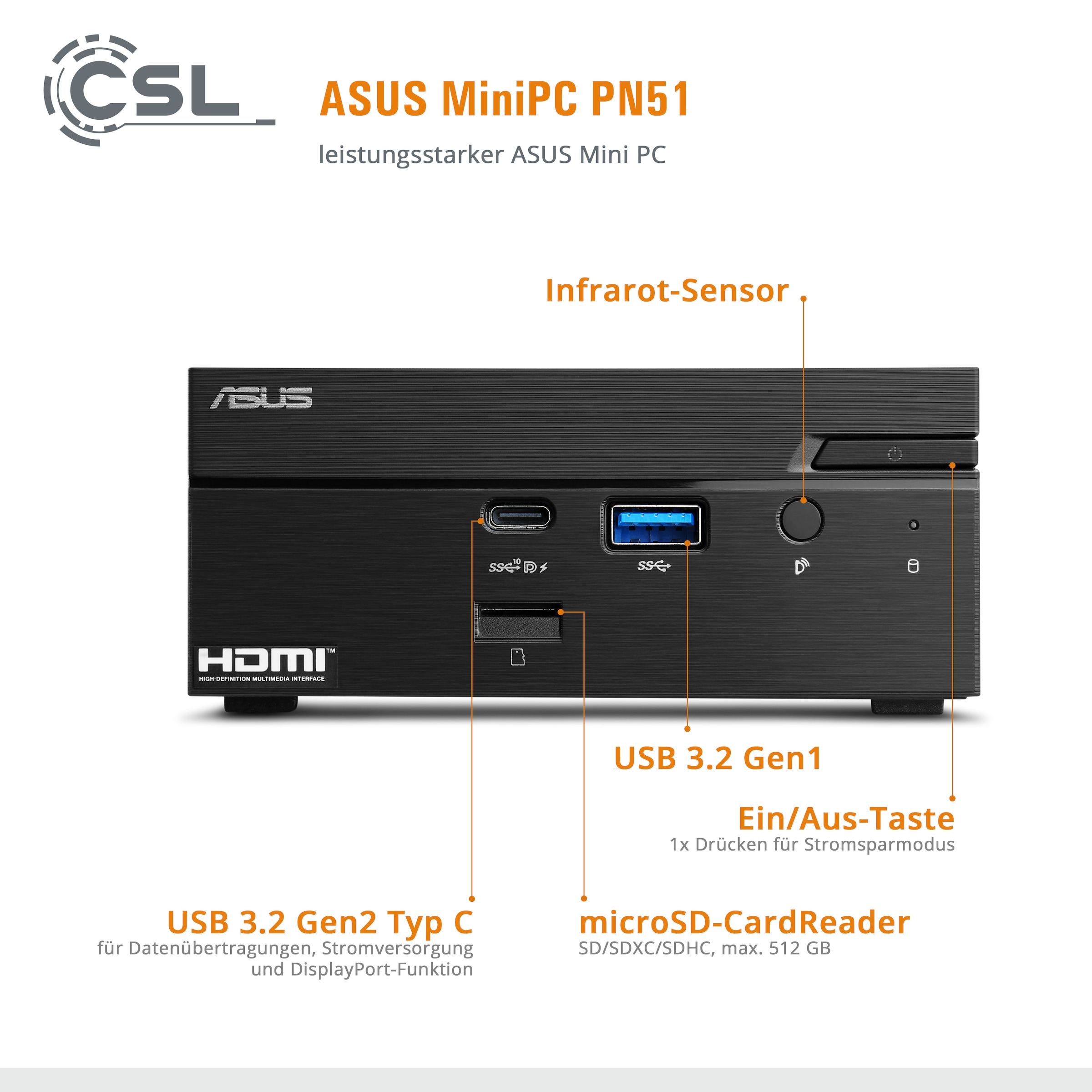 Asus Mini-PC »PN51 5500U / 16GB / 1000 GB M.2 SSD«