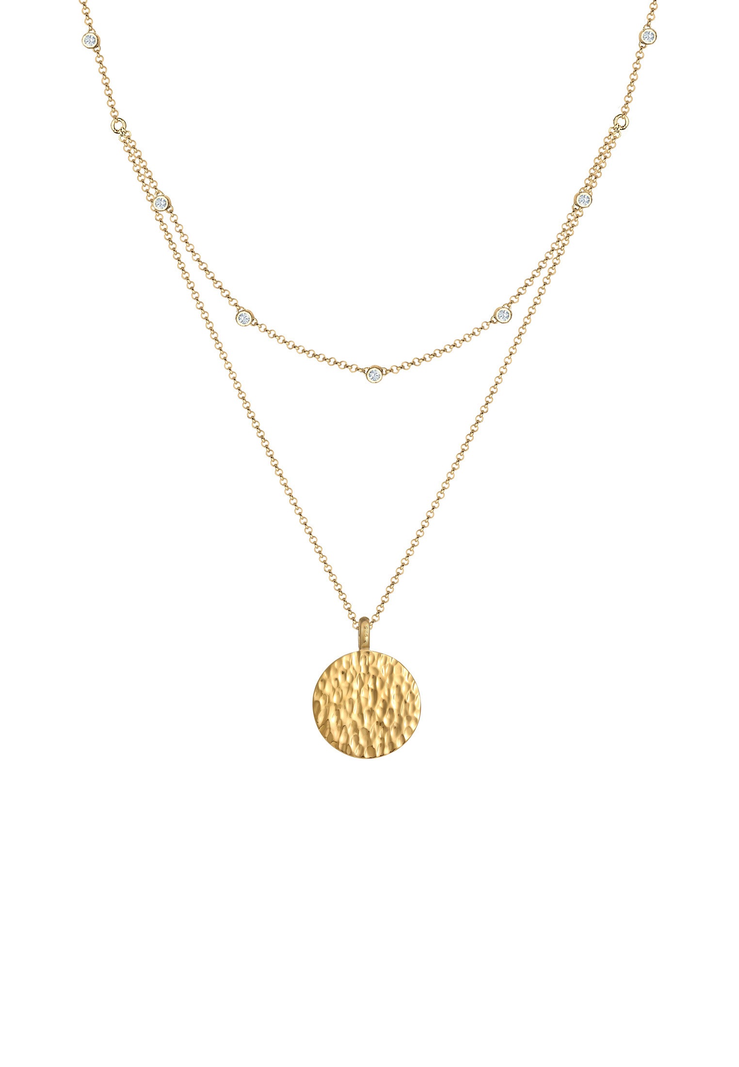 Elli Silberkette »Halskette Münze Plättchen Kristalle 925 Silber«