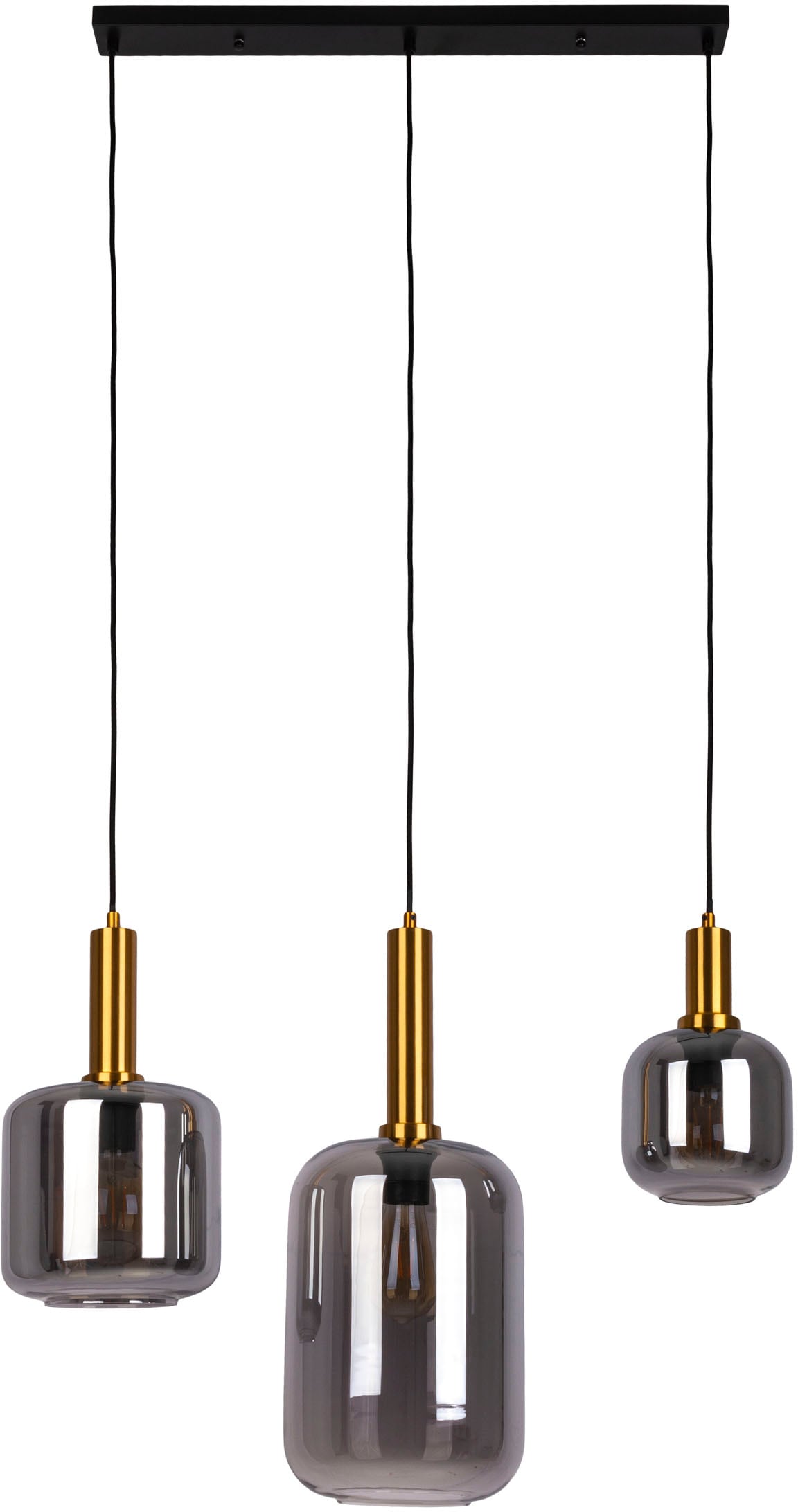 näve Pendelleuchte »Fumo«, 3 flammig, Leuchtmittel E27 | ohne Leuchtmittel, aus Metall in Schwarz/Gold und Rauchglas, Länge ca. 83 cm, Höhe 150 cm