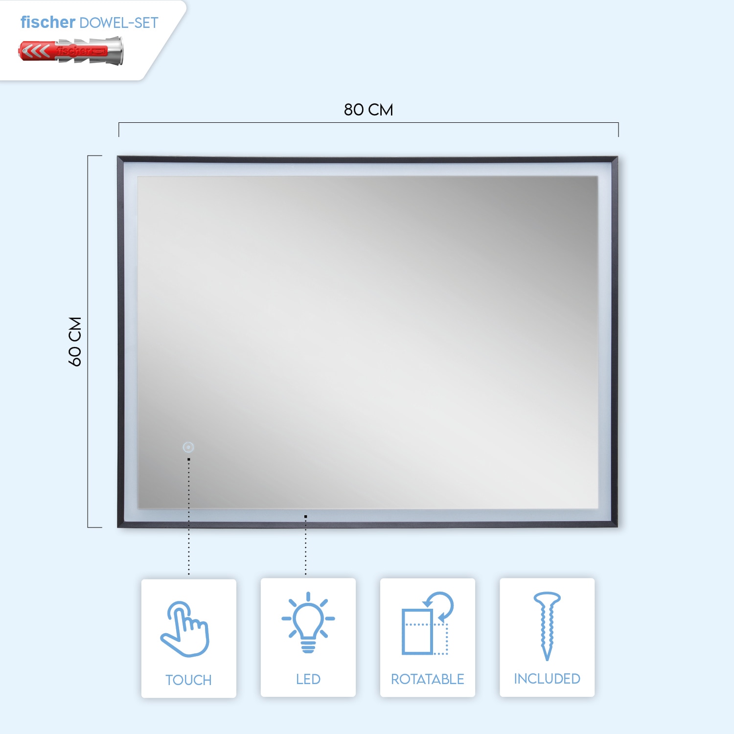 Paco Home LED Bad-Spiegelleuchte »TRACY«, Schutzart IP44, mit LED Leuchtmittel, Touch-Funktion, wechselbar, Gr. ca. 60 x80 cm