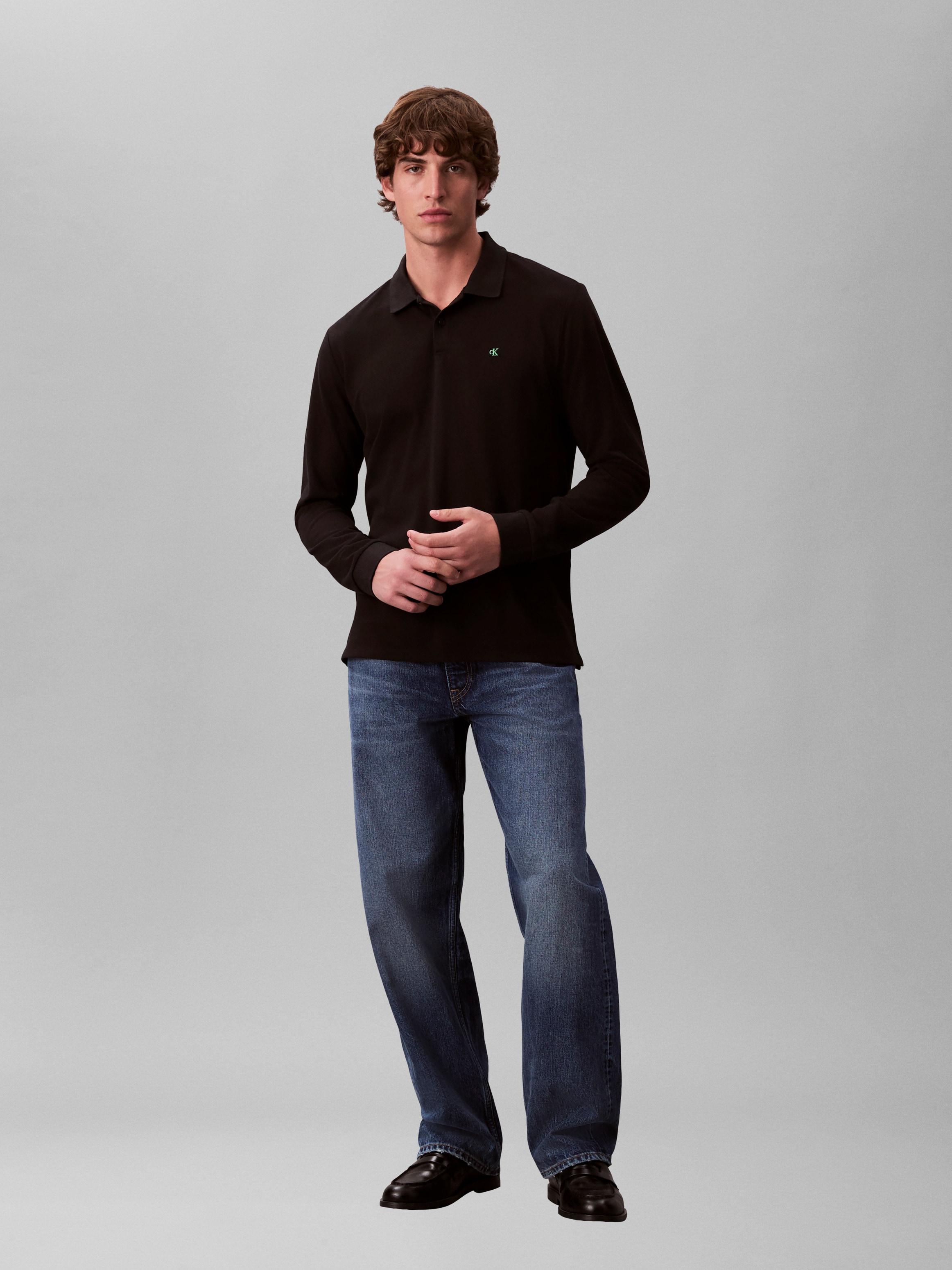 Calvin Klein Jeans Langarm-Poloshirt Regular fit mit Rundhalsausschnitt