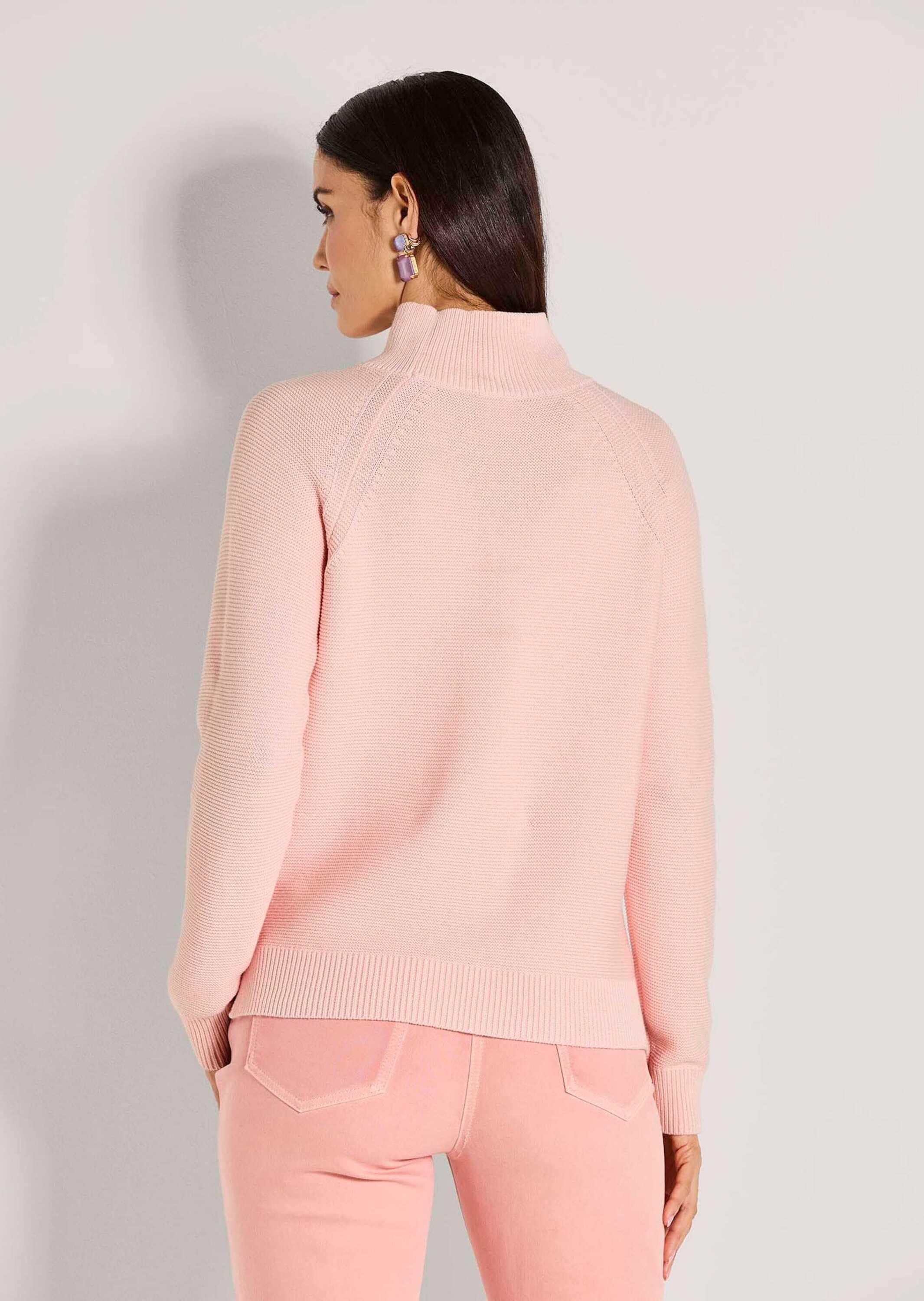 MADELEINE Longpullover »Strickpullover Zeitloser Baumwollpullover mit Stehkragen« links gestrickt