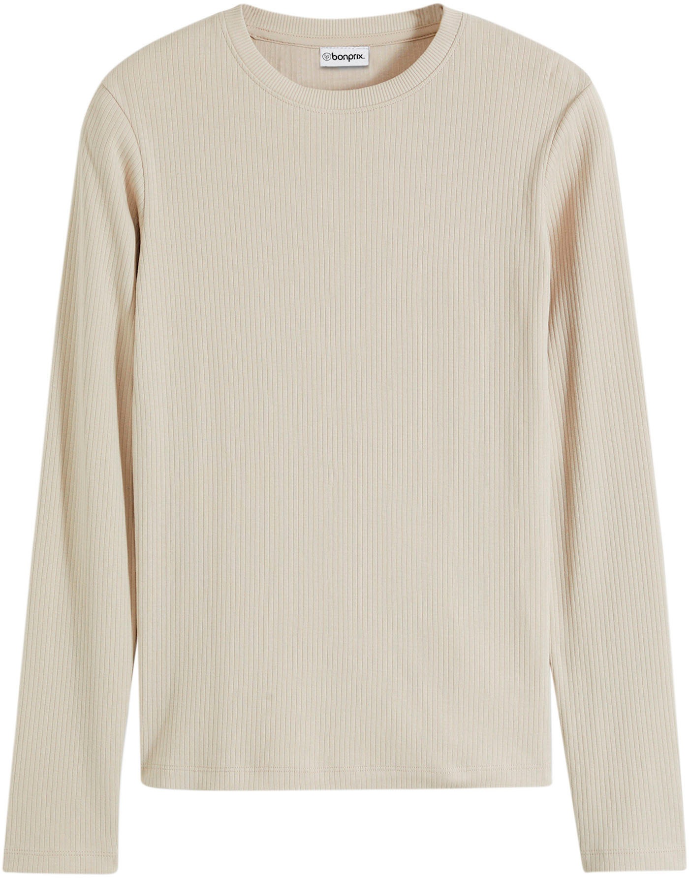 bonprix Langarmshirt »Geripptes Langarmshirt aus reiner Baumwolle« Slim fit Passform, ohne Kragen, aus reiner Baumwolle, unifarben