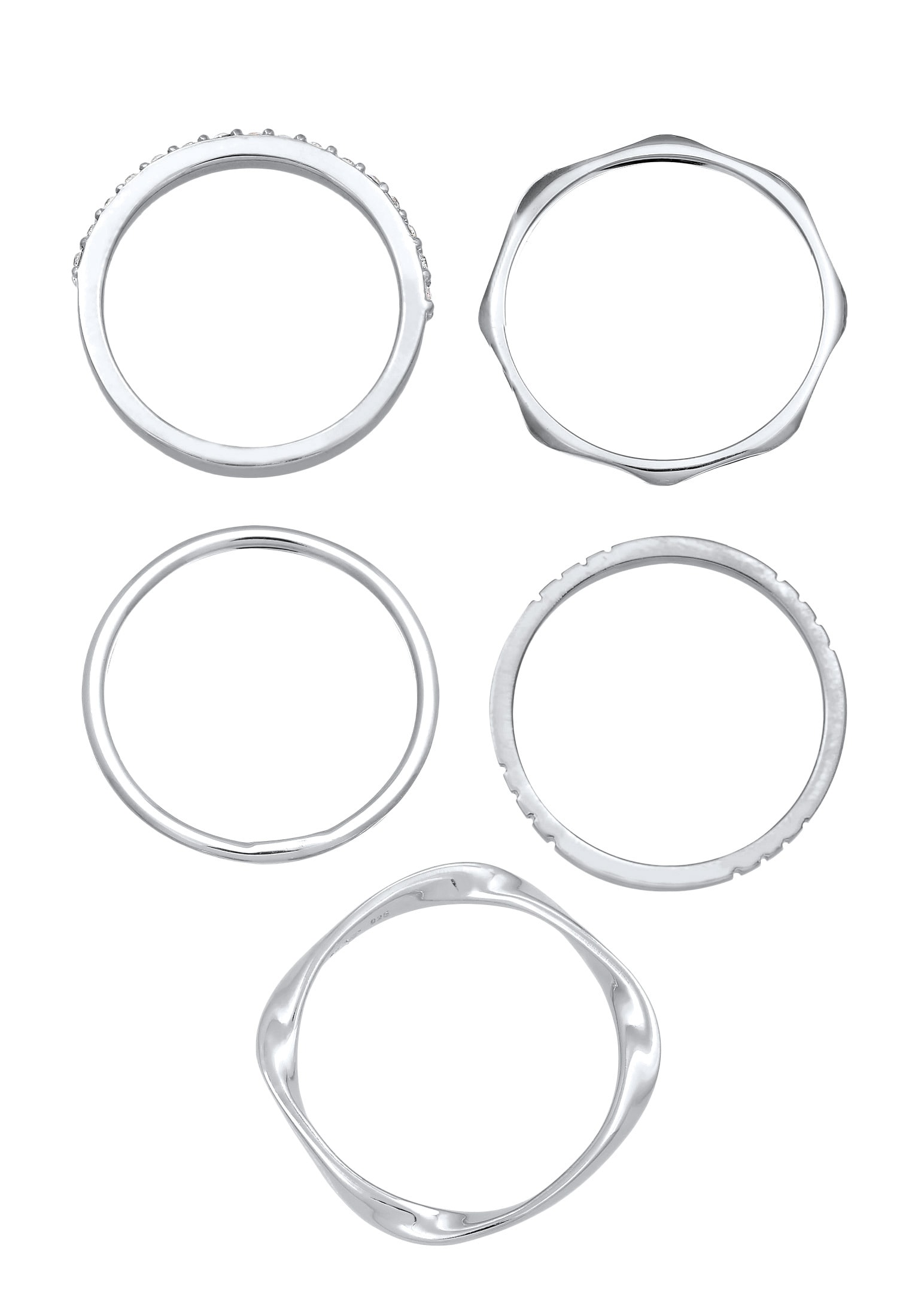 Elli Ring-Set »Ring Stapelringe Bandringe 5er Set 925 Silber, mit Kristallen von Swarovski®«
