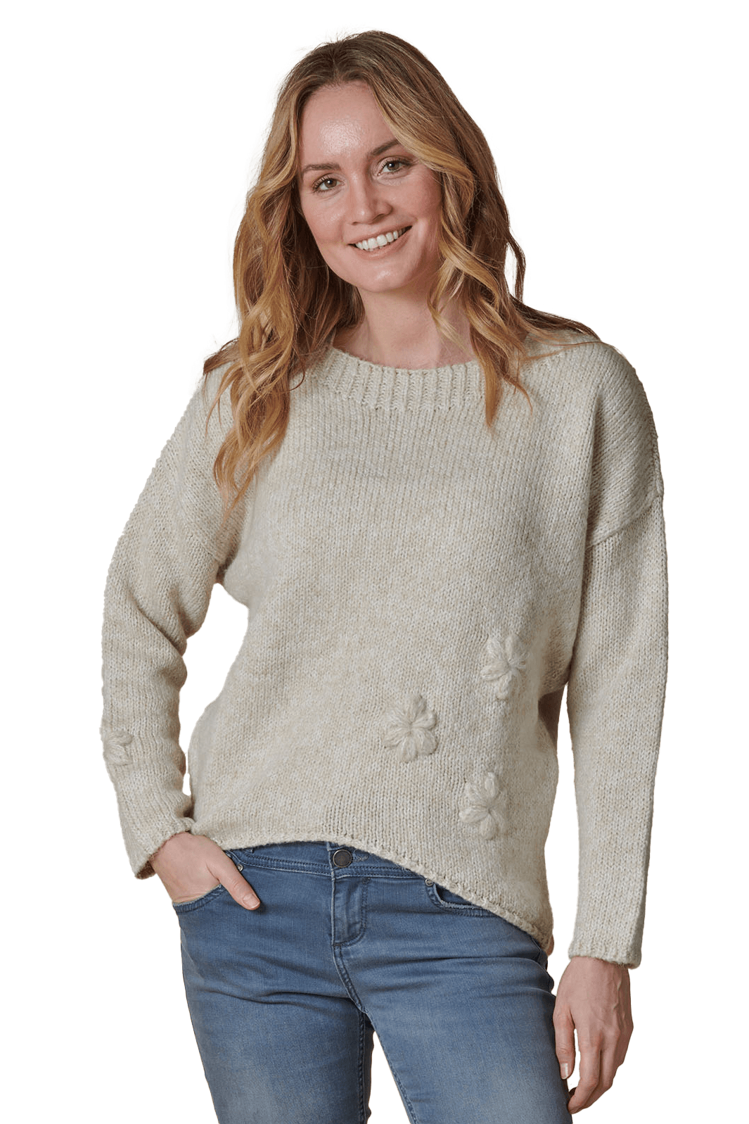 Strickpullover »NINA«, mit gestrickten Blumen