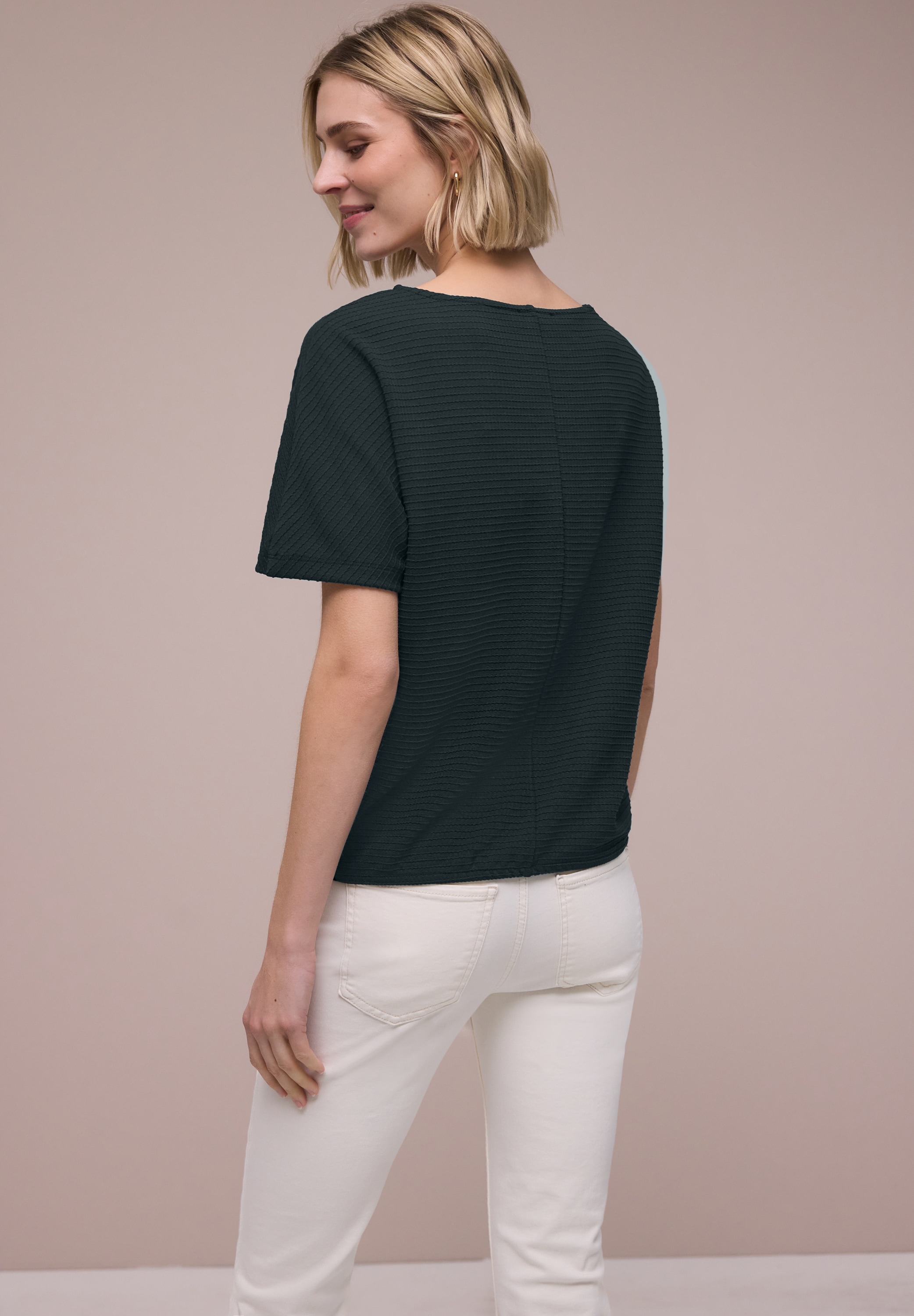 STREET ONE Kurzarmshirt Sommershirt in Struktur-Optik