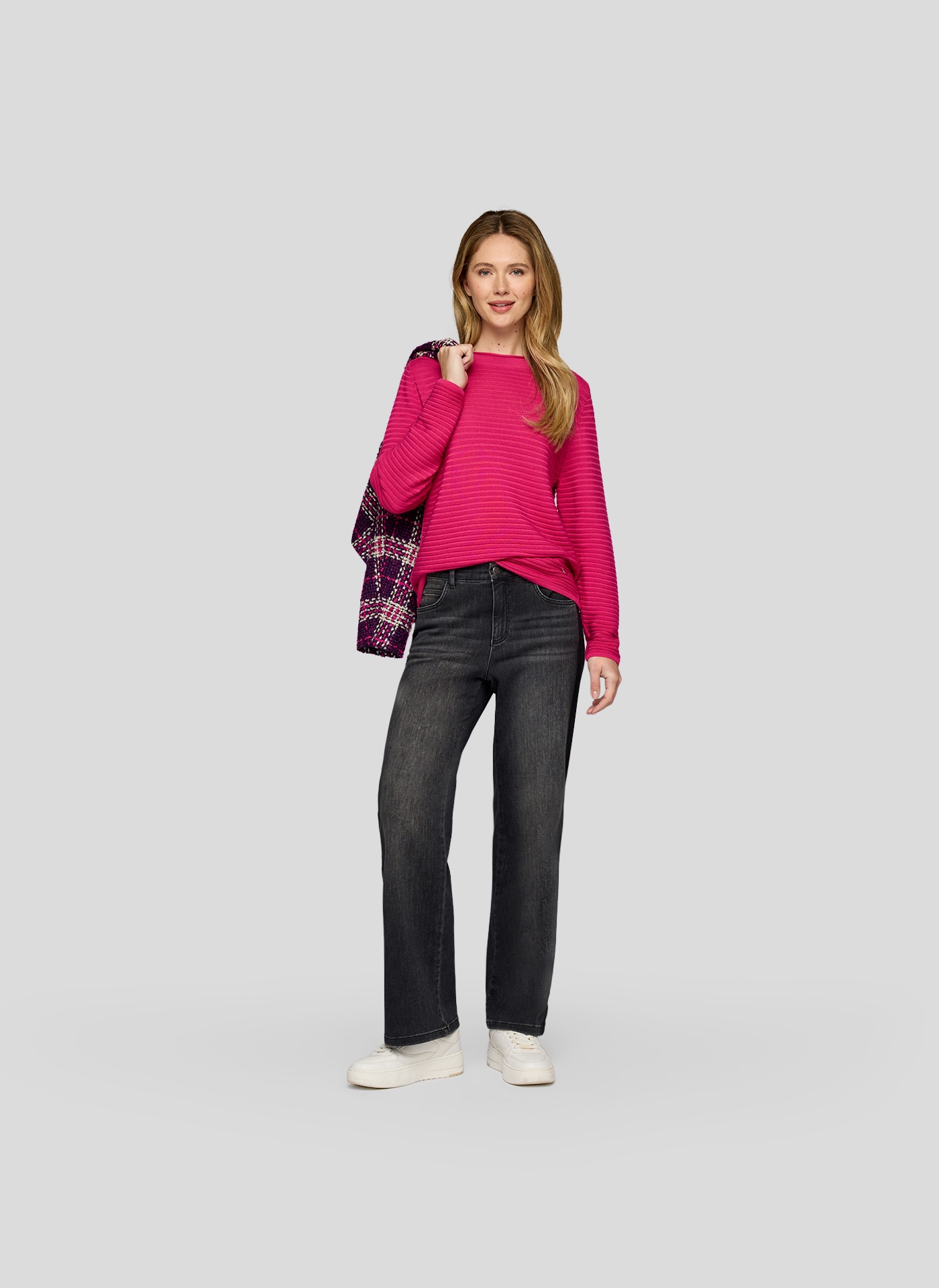 Rabe Rundhalspullover mit Streifen Muster