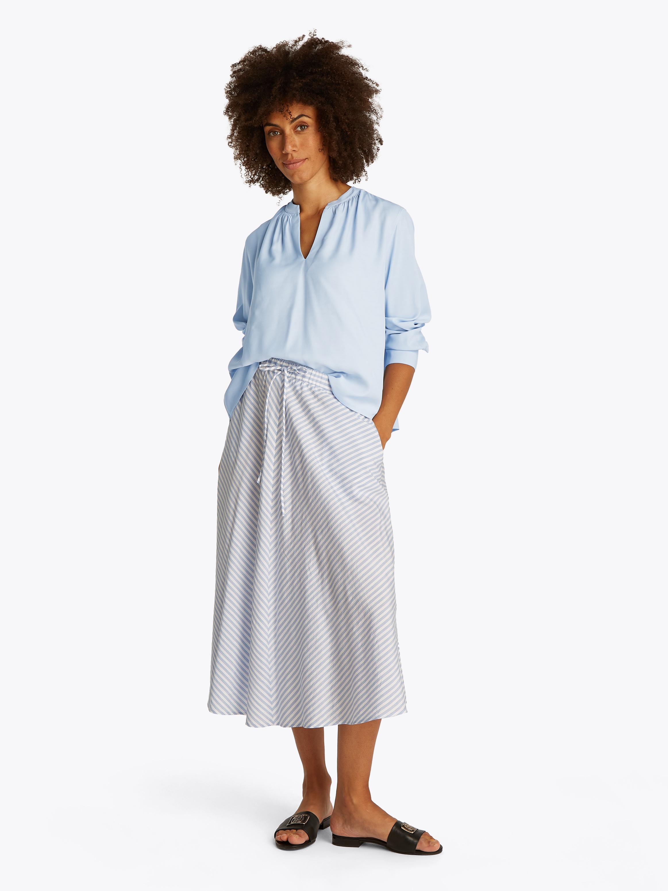 Tommy Hilfiger Langarmbluse »SOFT VIS V NECK LS BLOUSE«, mit Raffungen