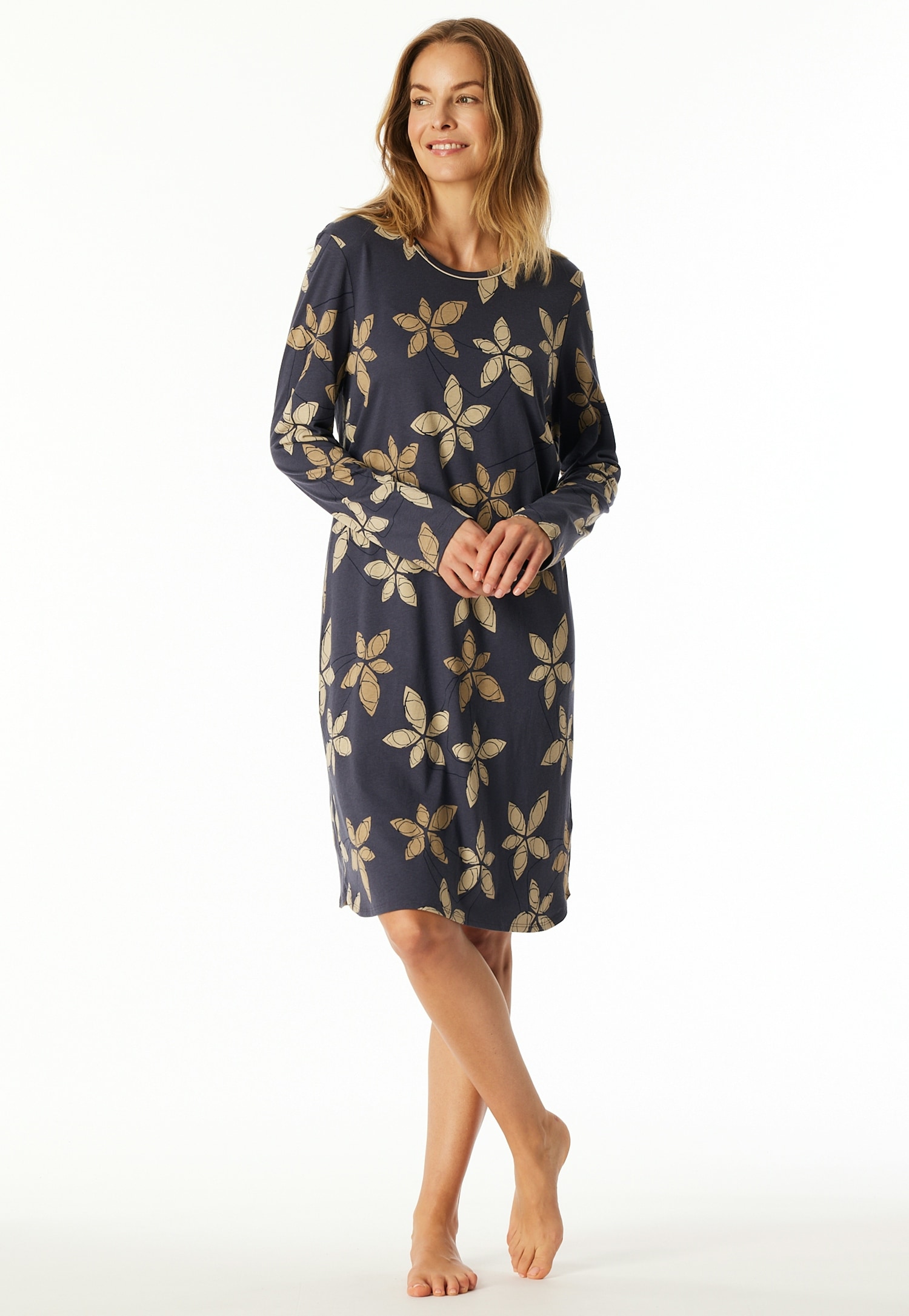 Schiesser Nachthemd »Comfort Nightwear«, florales Muster, langärmelig, Single-Jersey, Rundhalsausschnitt