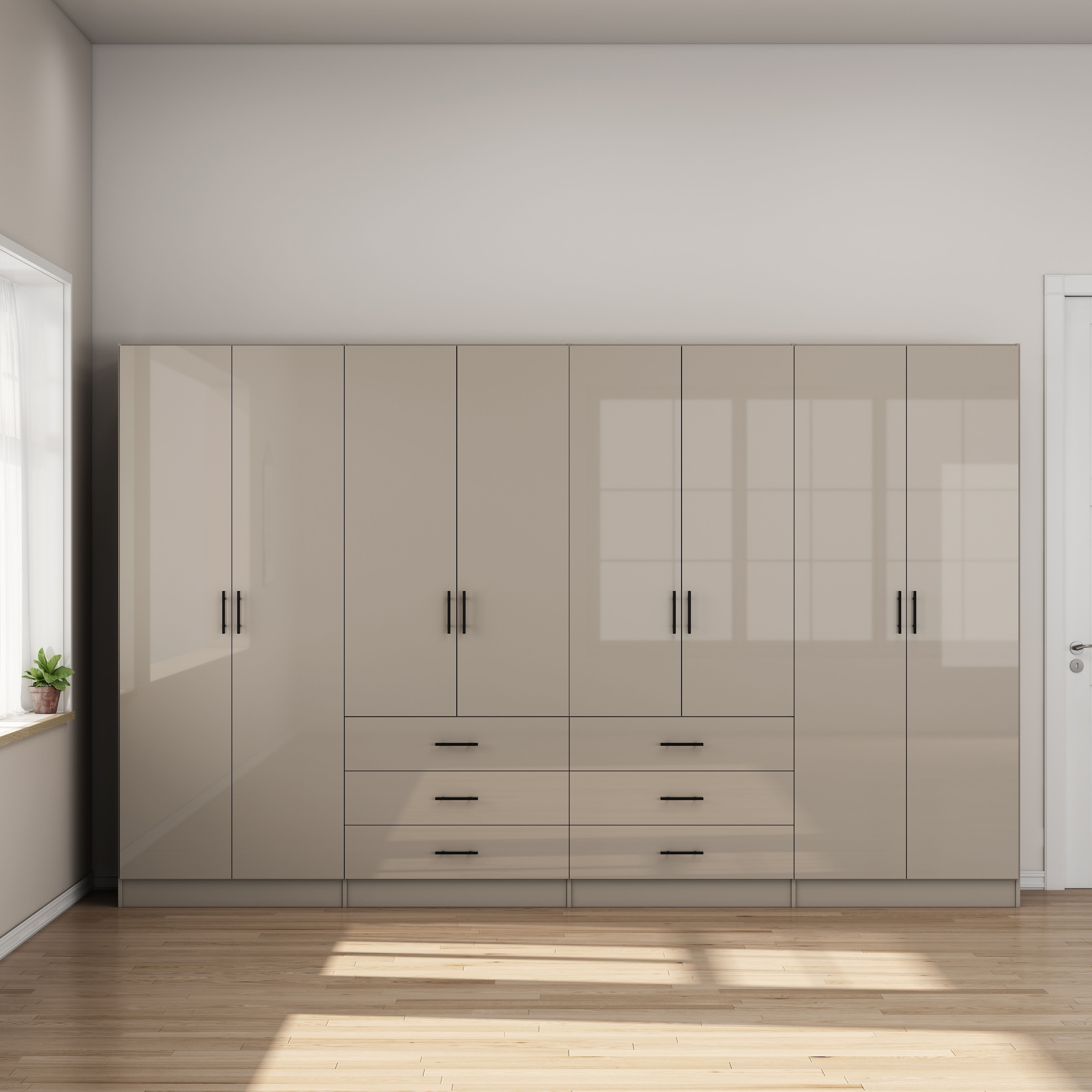 OTTO home Kleiderschrank »Trento Schlafzimmerschrank Garderobe hochglanz« Schrank mit 8 Türen und 6 Schubladen, hochglänzende Fronten