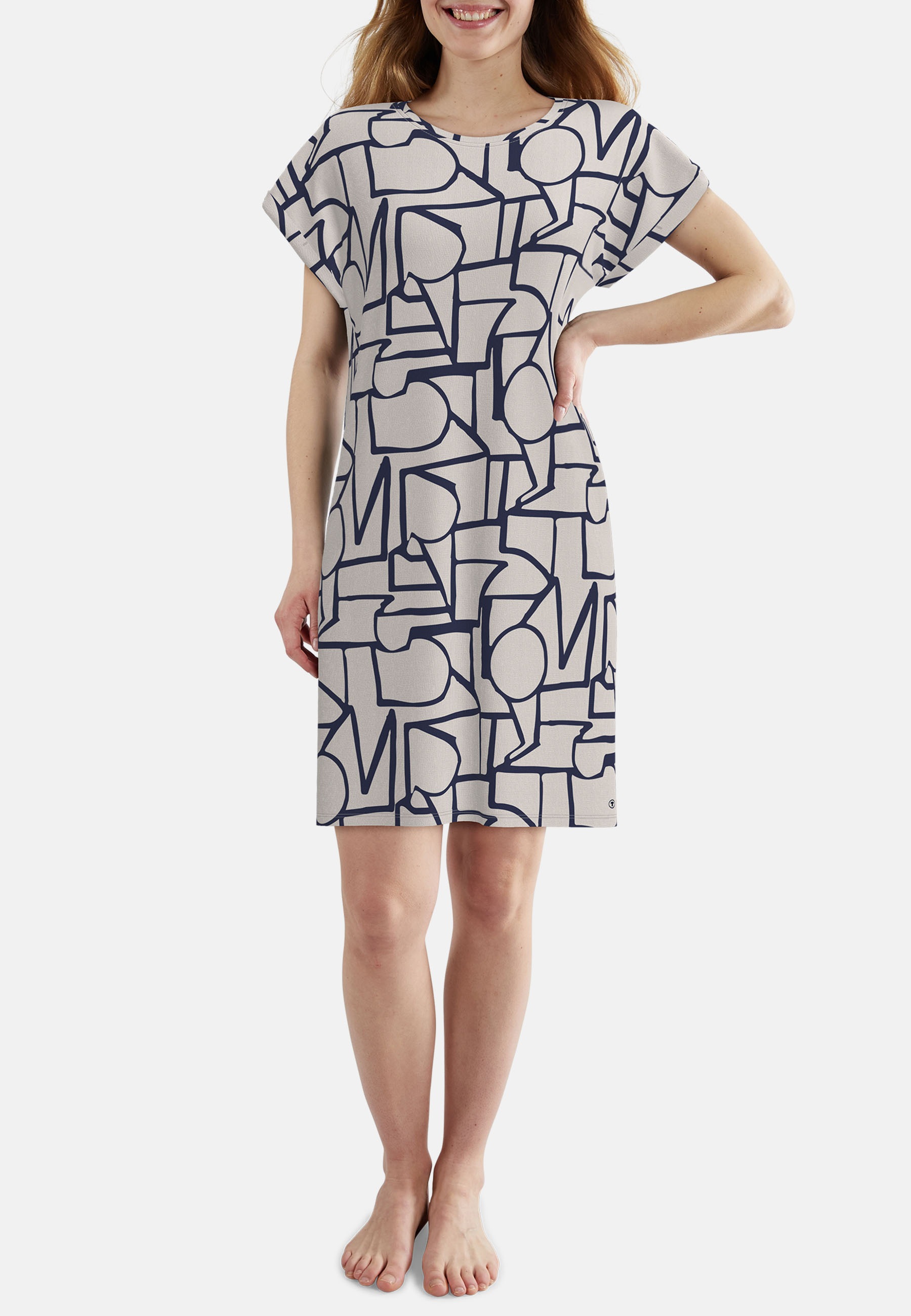 TOM TAILOR Nachthemd knielang, mit Muster, Kurzarm, Rundhalsausschnitt, Viskosemix