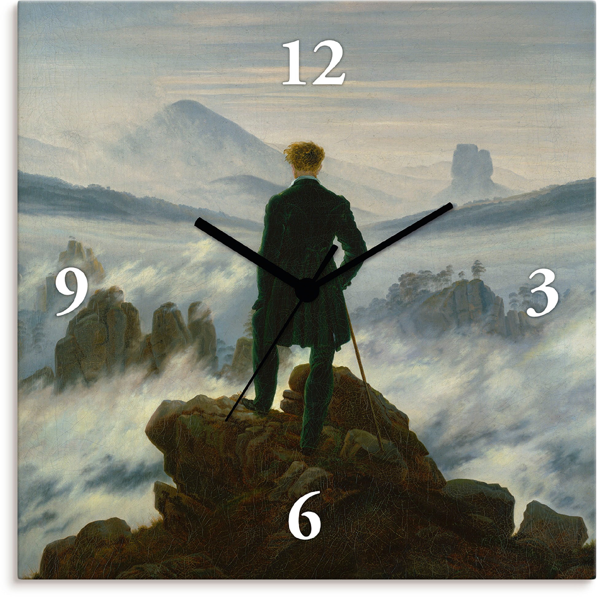 Artland Wanduhr »Der Wanderer über dem Nebelmeer. Um 1818«, lautlos, ohne Tickgeräusche, nicht tickend, geräuschlos - wählbar: Funkuhr o. Quarzuhr, moderne Uhr für Wohnzimmer, Küche etc. - Stil: modern