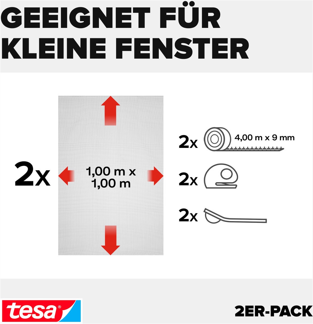 tesa Fliegengitter-Gewebe »Klett Fliegengitter Premium für Fenster, Insektenschutz mit Klettband« Packung, Fliegennetz, Klettband, Andrück und Schneidehilfe, 1 Stk. tlg. selbstklebende Insektenschutz - 100 cm x 100 cm
