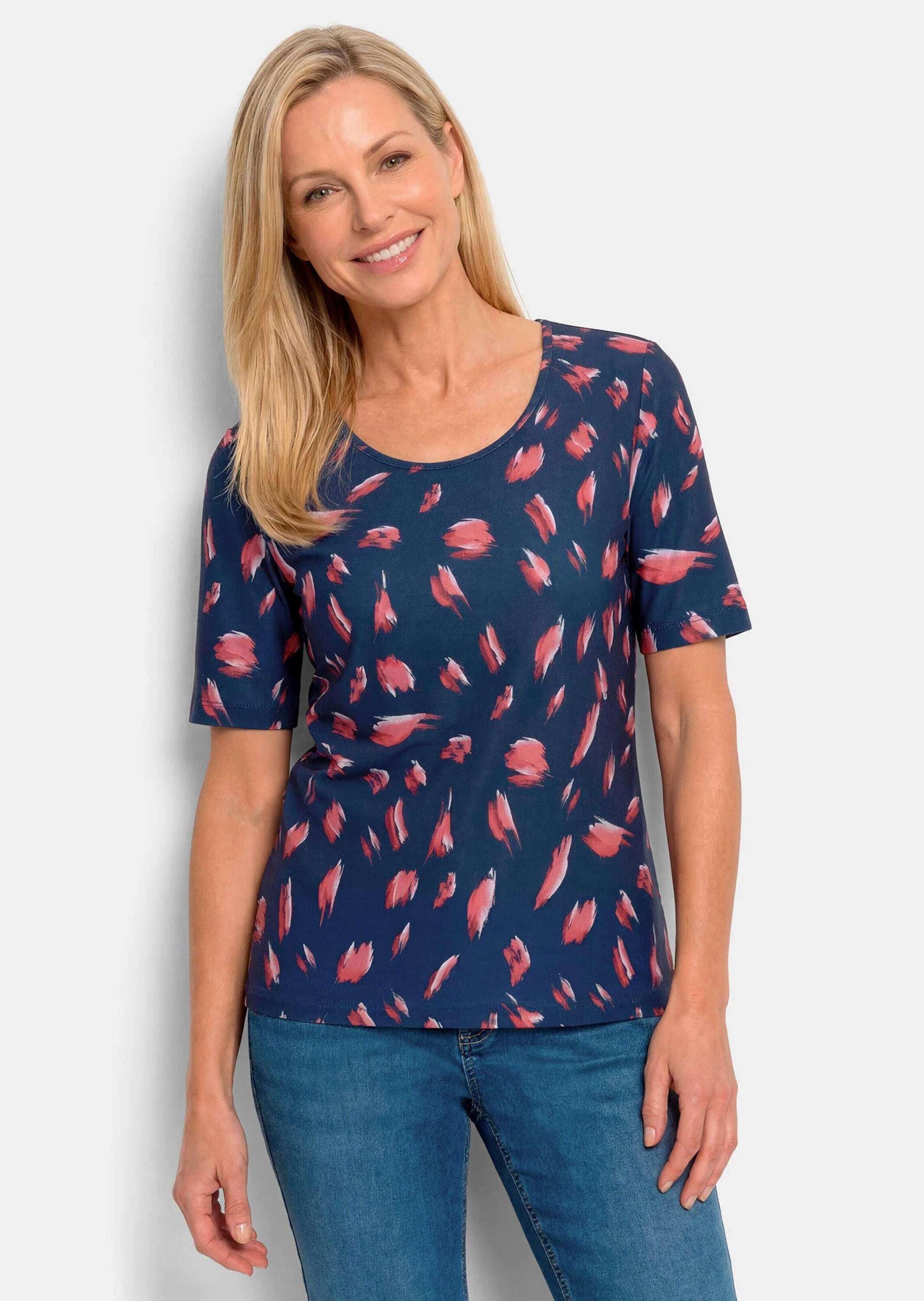 GOLDNER Kurzarmshirt »Kurzgröße Sommershirt mit Tupfenmuster« stretchbequemer Jersey