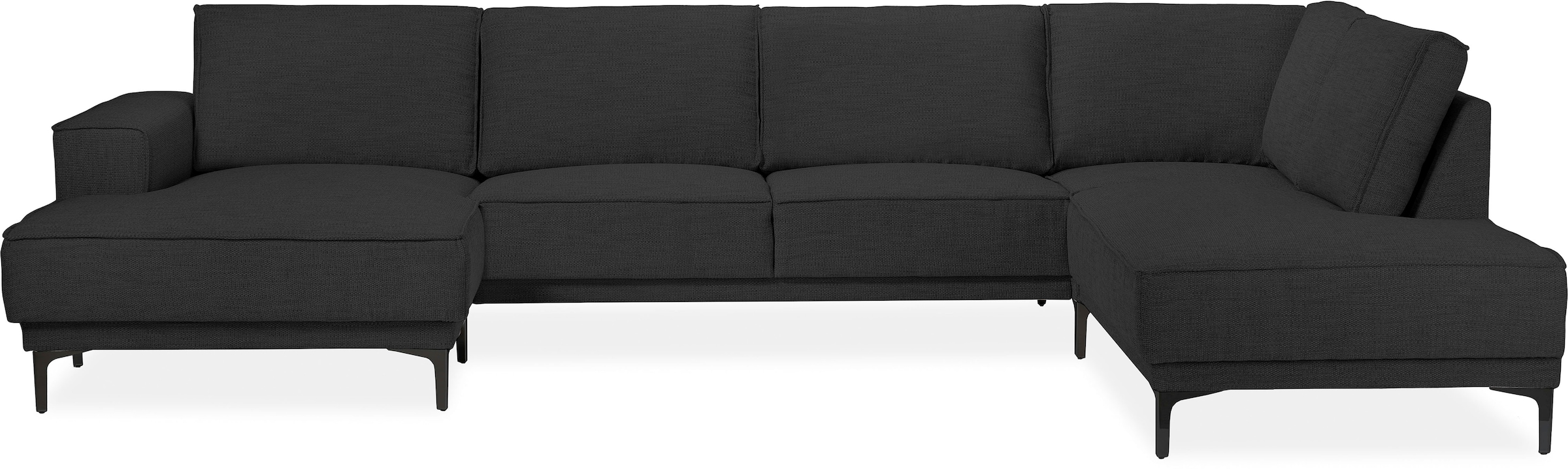 Places of Style Wohnlandschaft »XXL Sofa Oland, Struktur, Flachgewebe, Luxus-Microfaser, Boucle«, U-Form, 345 cm, Wellenunterfederung, Skandi-Design, Metallfüße