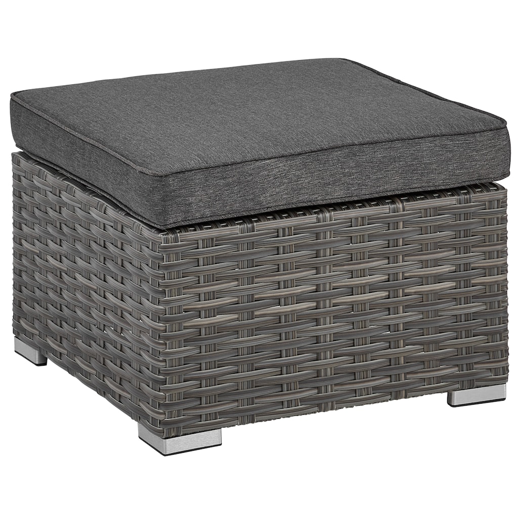 KONIFERA Gartenlounge-Set »Los Angeles«, (Set, 4 tlg., 2x Bank, 1x Hocker, 1x Tisch 140x70x68, inkl. Auflagen