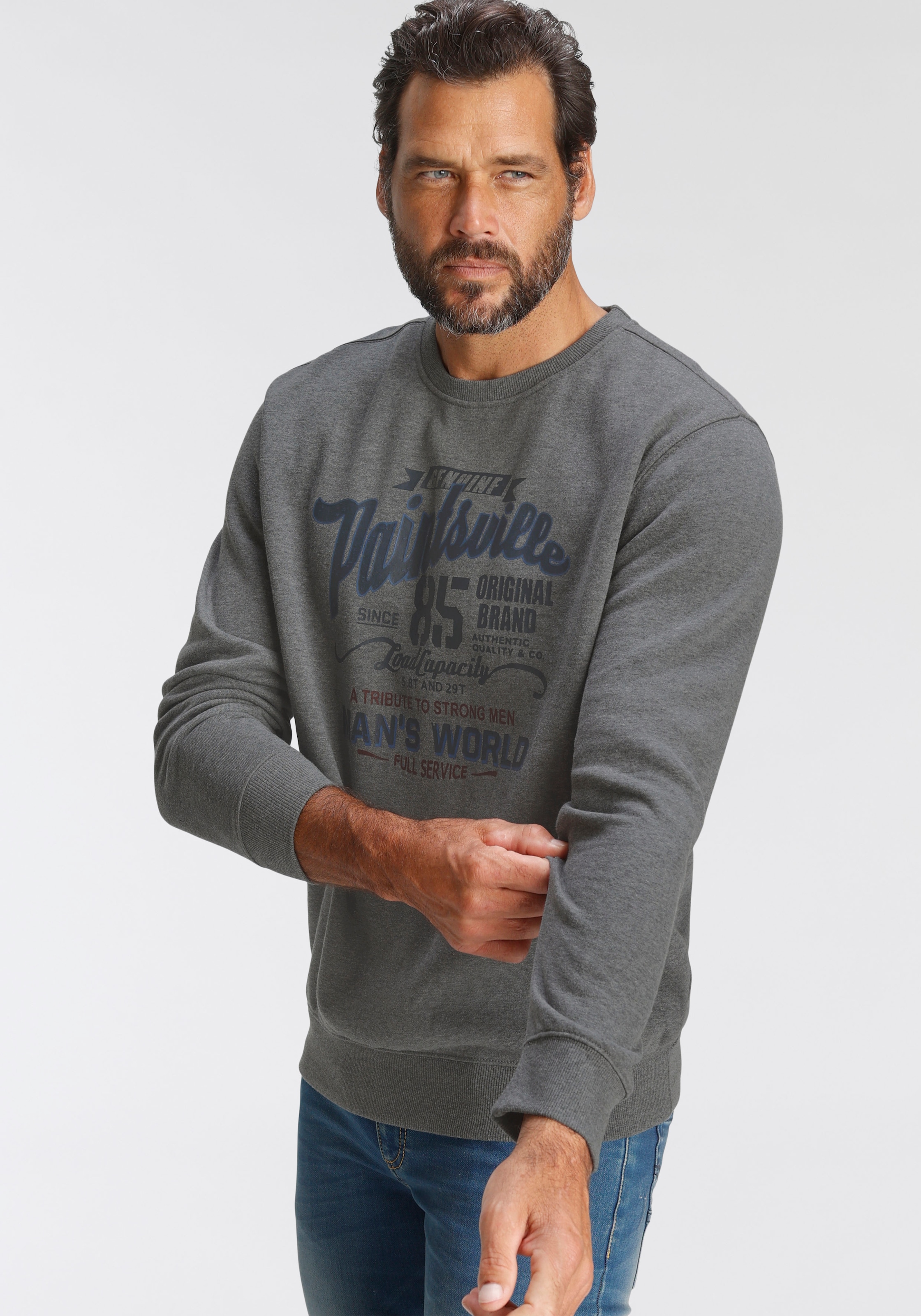 Man's World Sweatshirt, Langarm, lässiger Print, Rundhals, aus Baumwollmischung