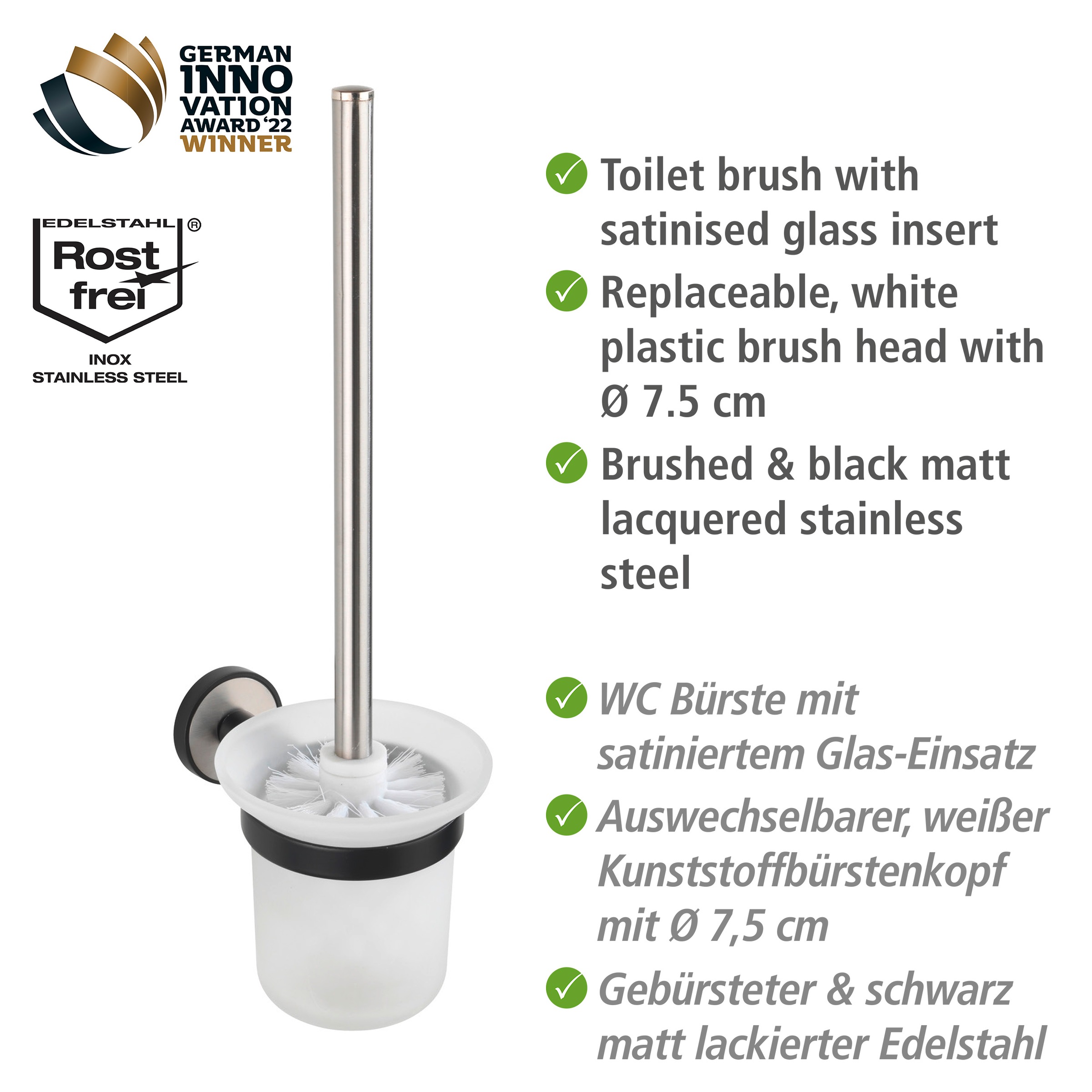WENKO WC-Garnitur »UV-Loc® Udine«, aus Edelstahl-Glas, befestigen ohne Bohren