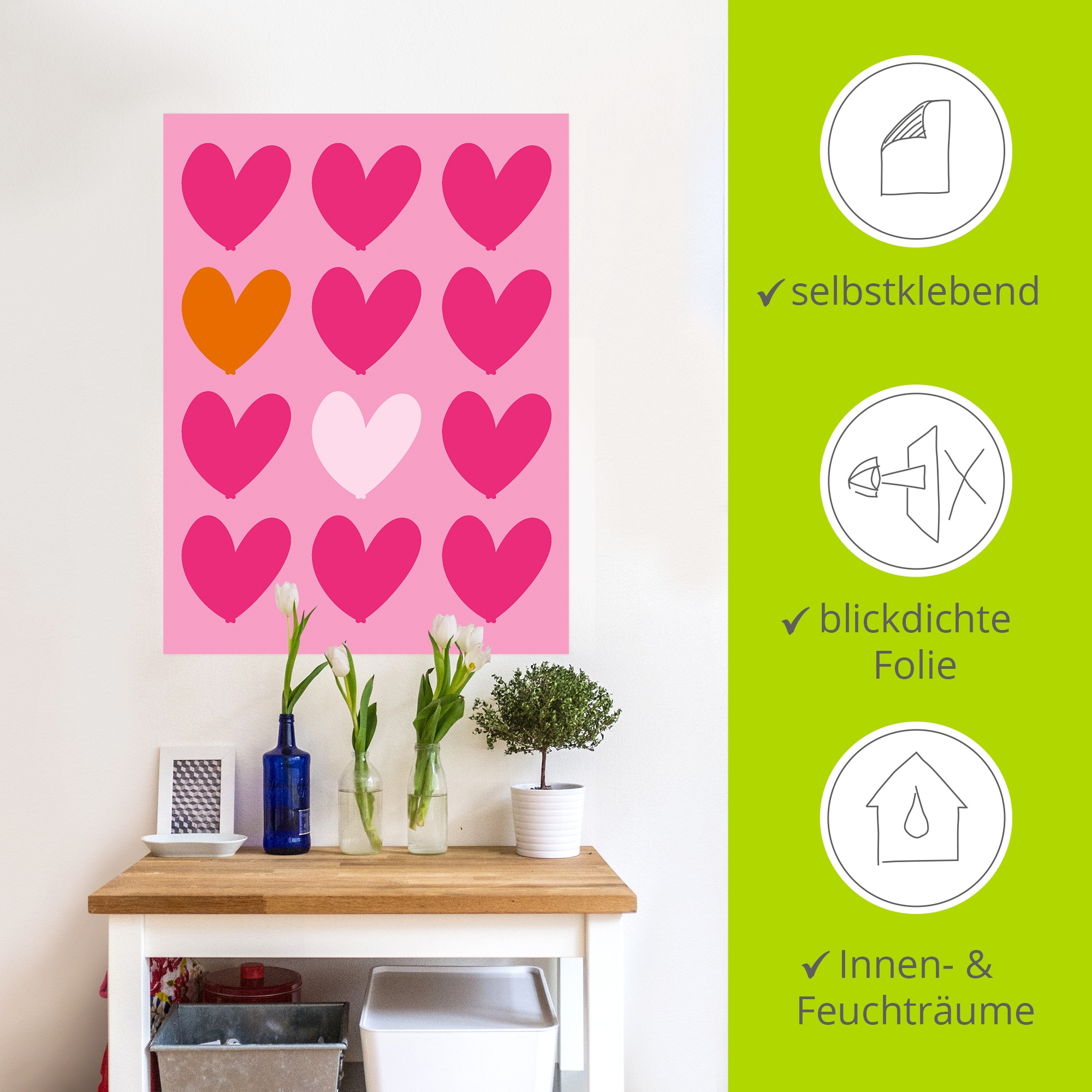 Artland Wandbild »Herzen auf pink« Herzbilder 1 Stk. tlg. als Alubild, Leinwandbild, Poster, Wandaufkleber in verschied. Größen