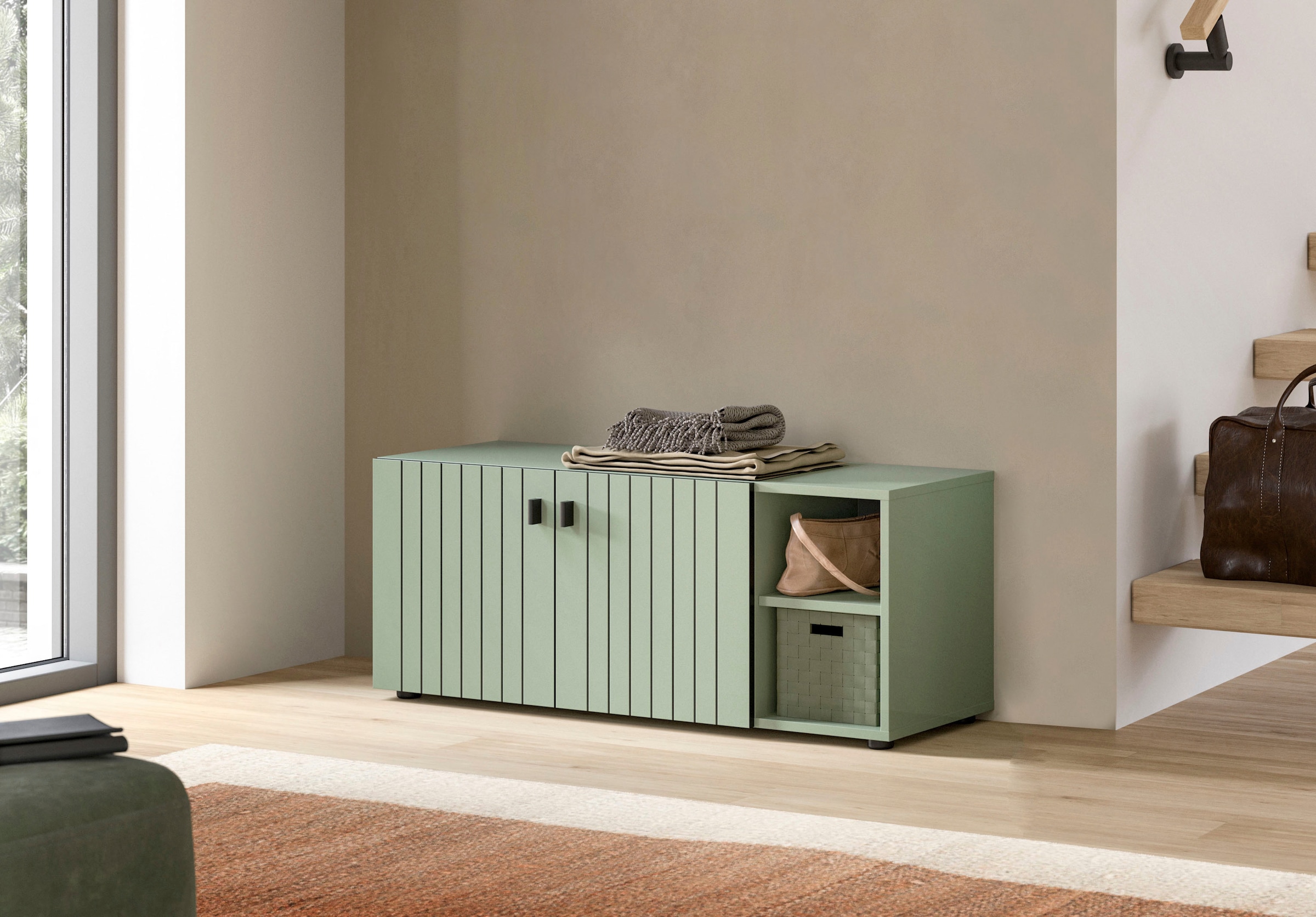 INOSIGN Sitzbank »TATIO, 106x43x37 cm, 2 Türen, 2 offene Fächer« Sitzbank und Sitzkissen, 