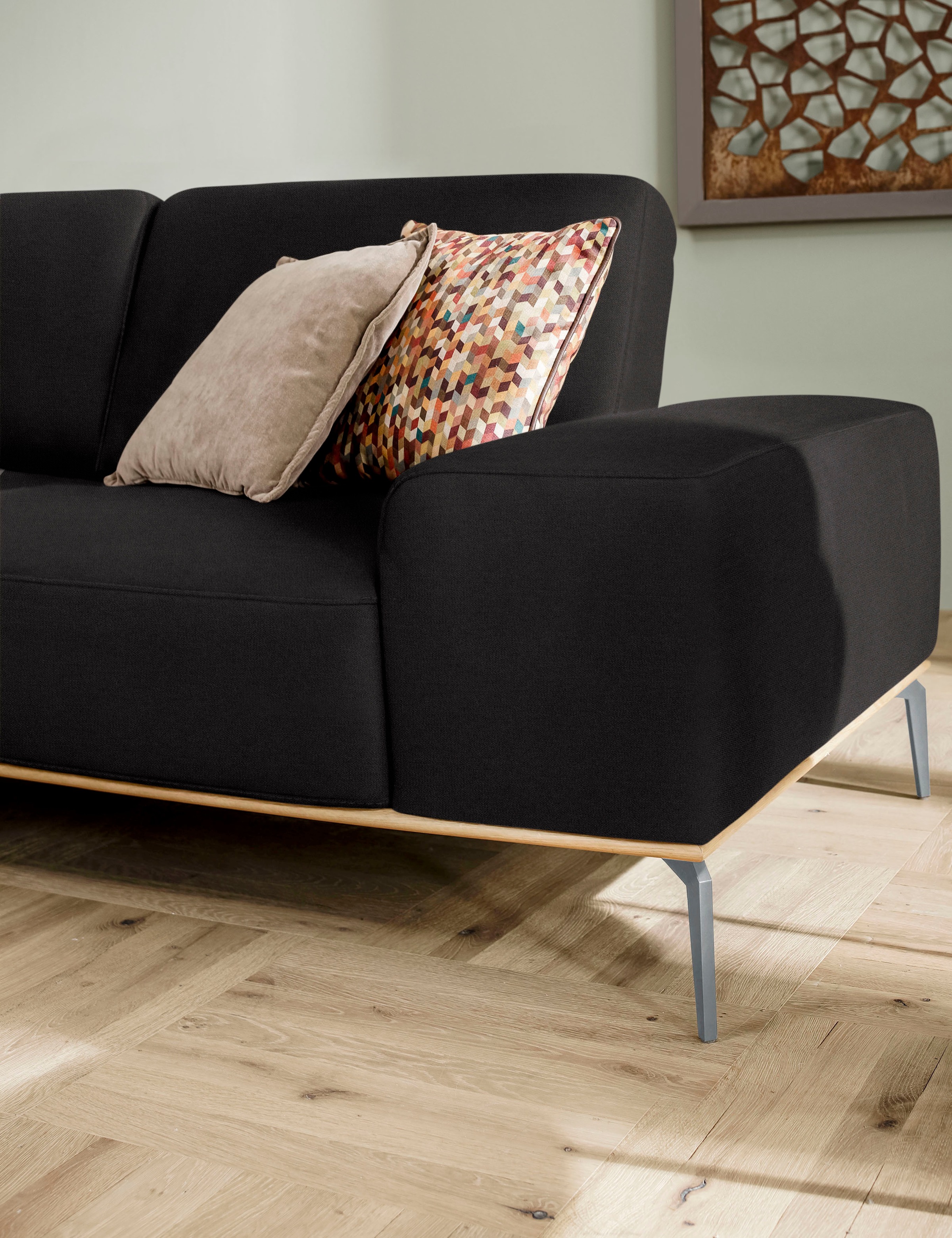 W.SCHILLIG Ecksofa »run, Designsofa mit tollem Sitzkomfort, bequem, L-Form«, mit elegantem Holzsockel, Füße in Silber matt, Breite 319 cm