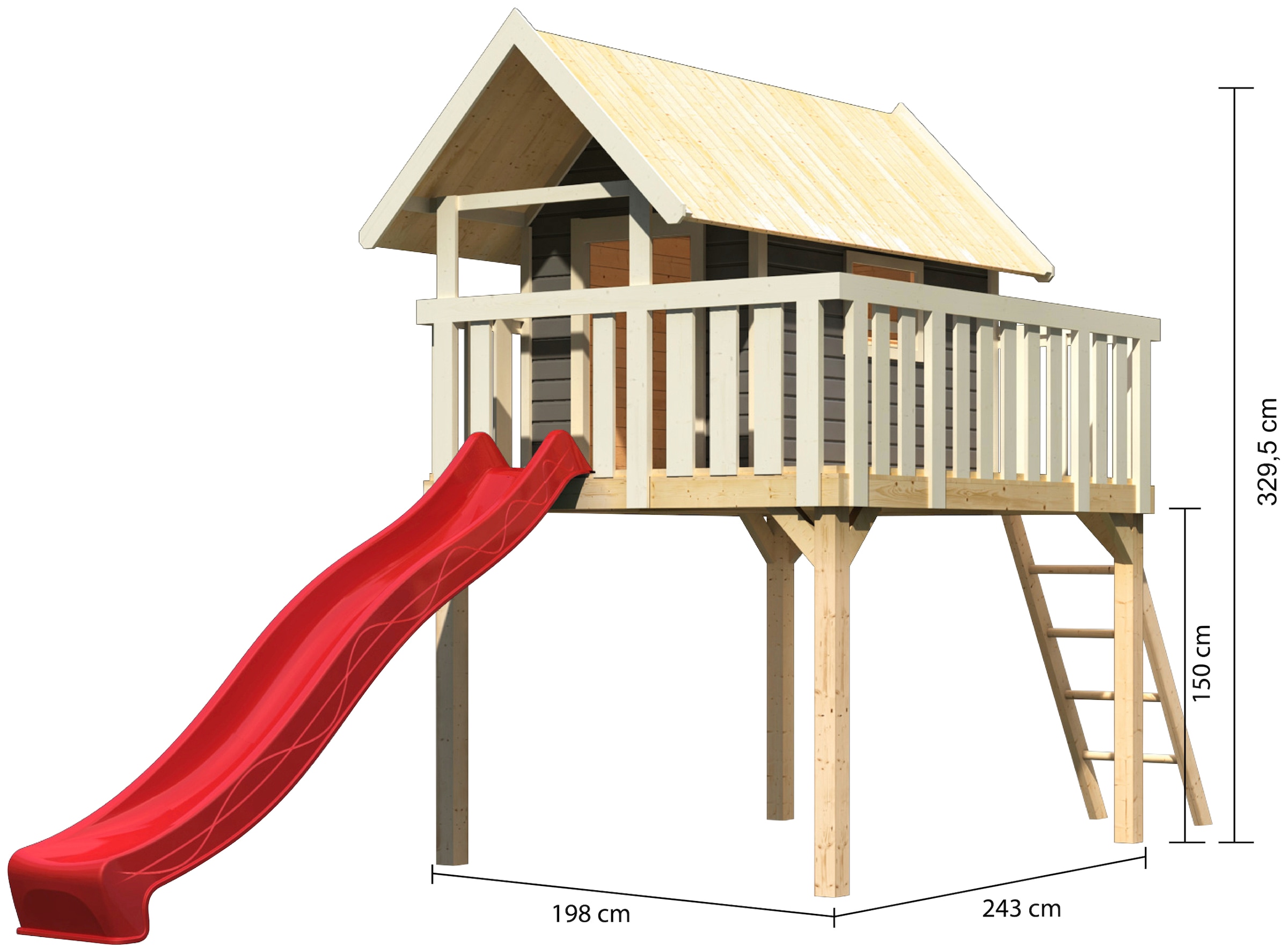 AKUBI Spielturm »Fidel«, (Set, 2 tlg.), BxTxH: 198x243x330 cm, terragrau mit Rrutsche in rot