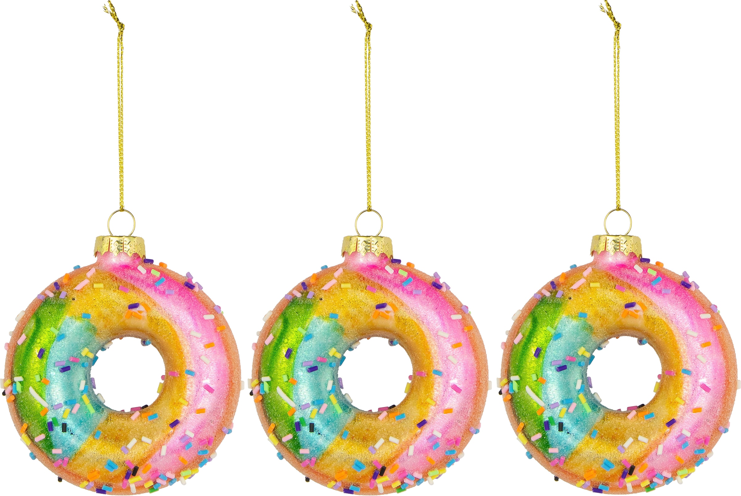 Leonique Christbaumschmuck »Donut Reuben, Weihnachtsbaumkugel aus Glas«, (Set, 3 tlg.), Weihnachtsdeko, Christbaumkugeln