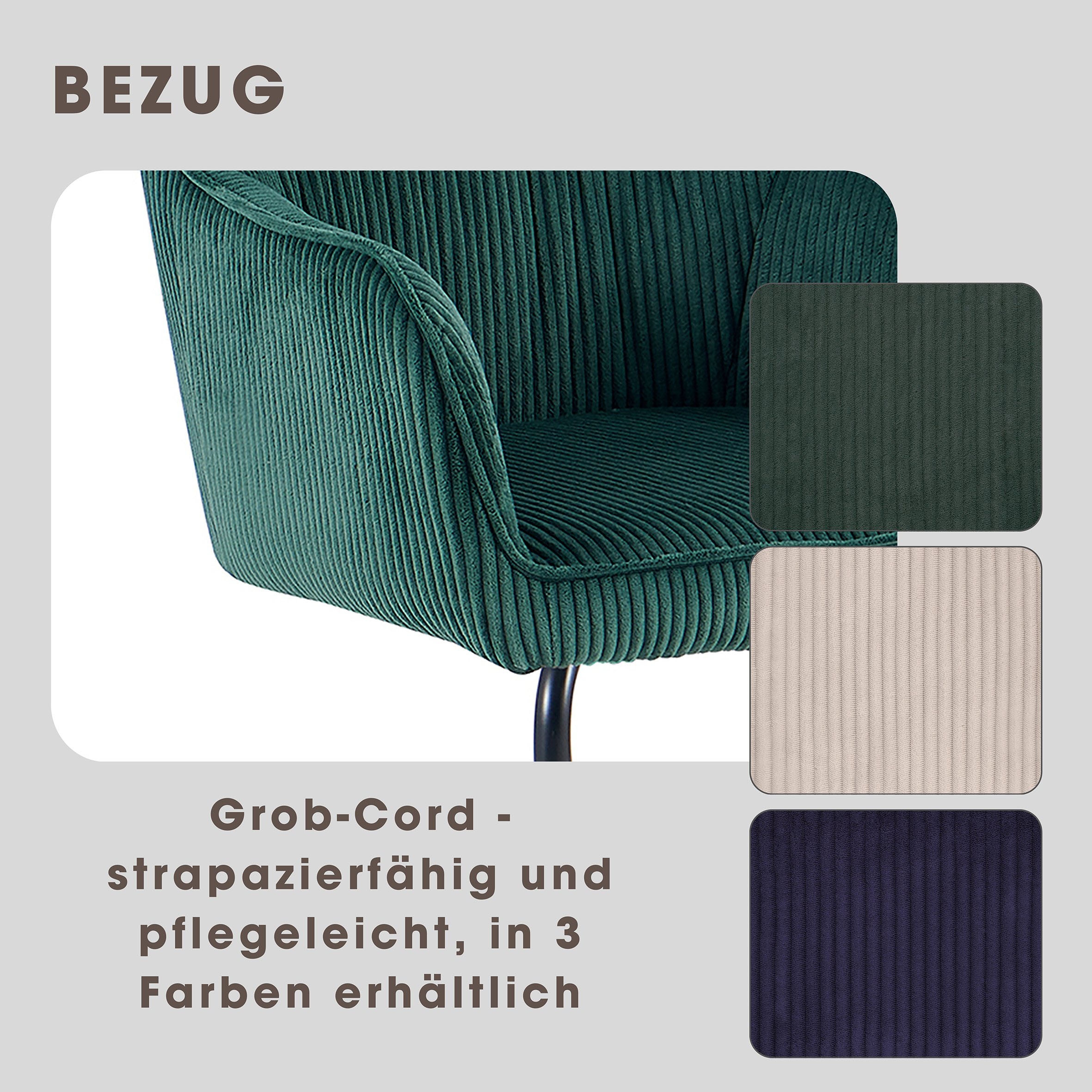 byLIVING Freischwinger »ELBA« (Set) 2 Stk.Grob-Cord, 110 kg, 180° drehbar Rückholfunktion, Schwingstuhlgestell