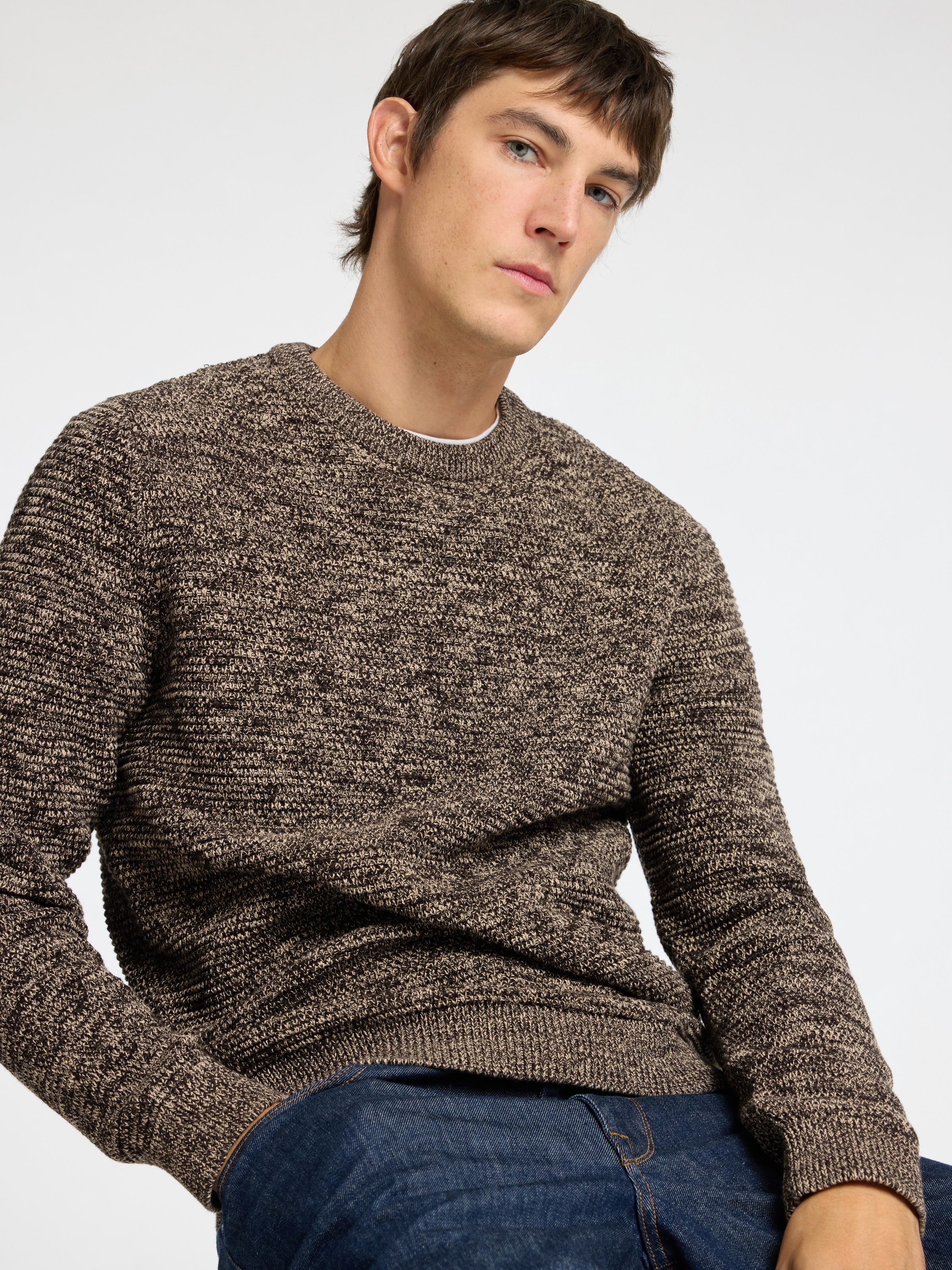 SELECTED HOMME Rundhalspullover »SLHVINCE LS KNIT BUBBLE CREW NECK NOOS«