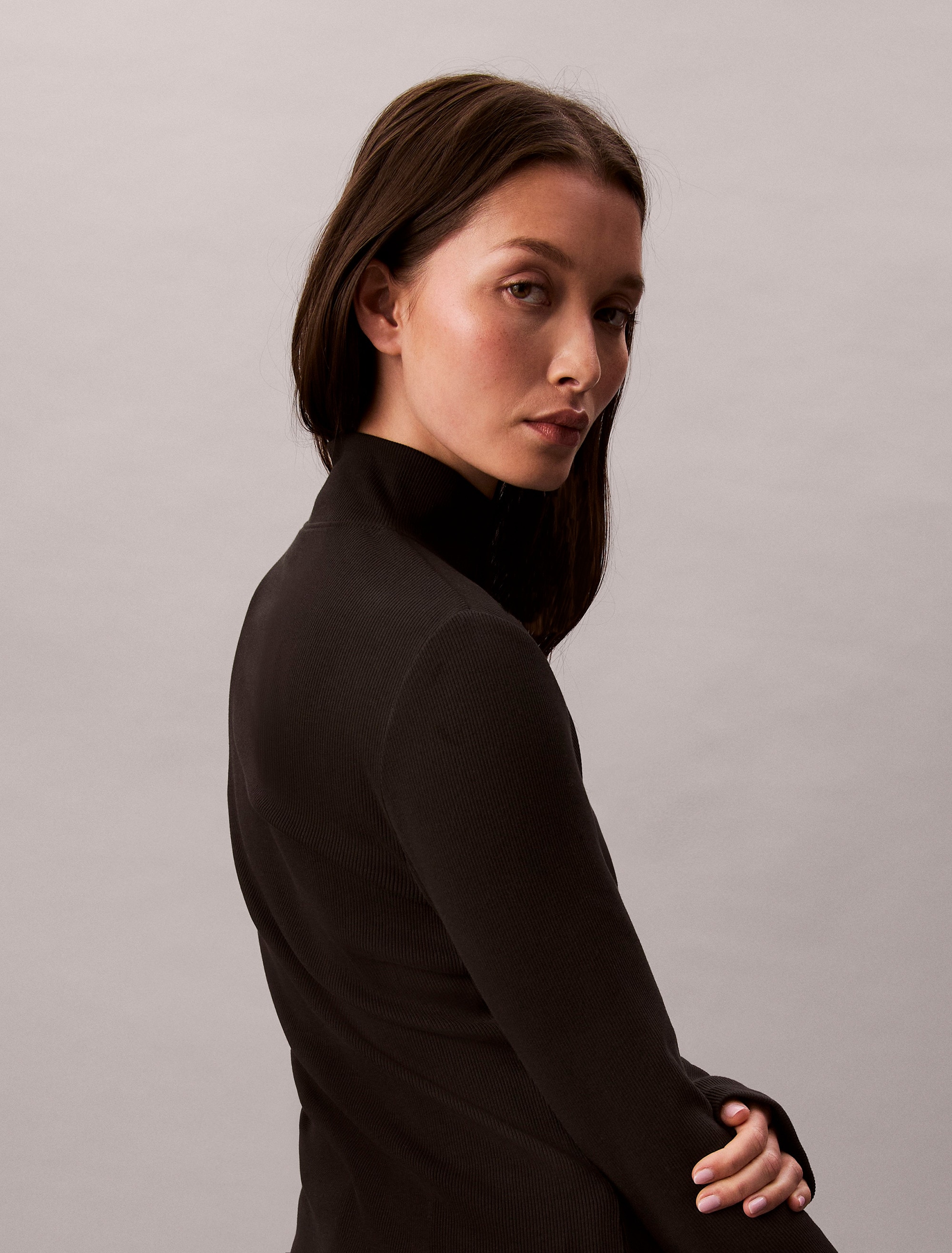 Calvin Klein Jeans Shirttop »LS WOVEN LABEL TURTLENECK« Mit Rundhalsausschnitt, regular fit