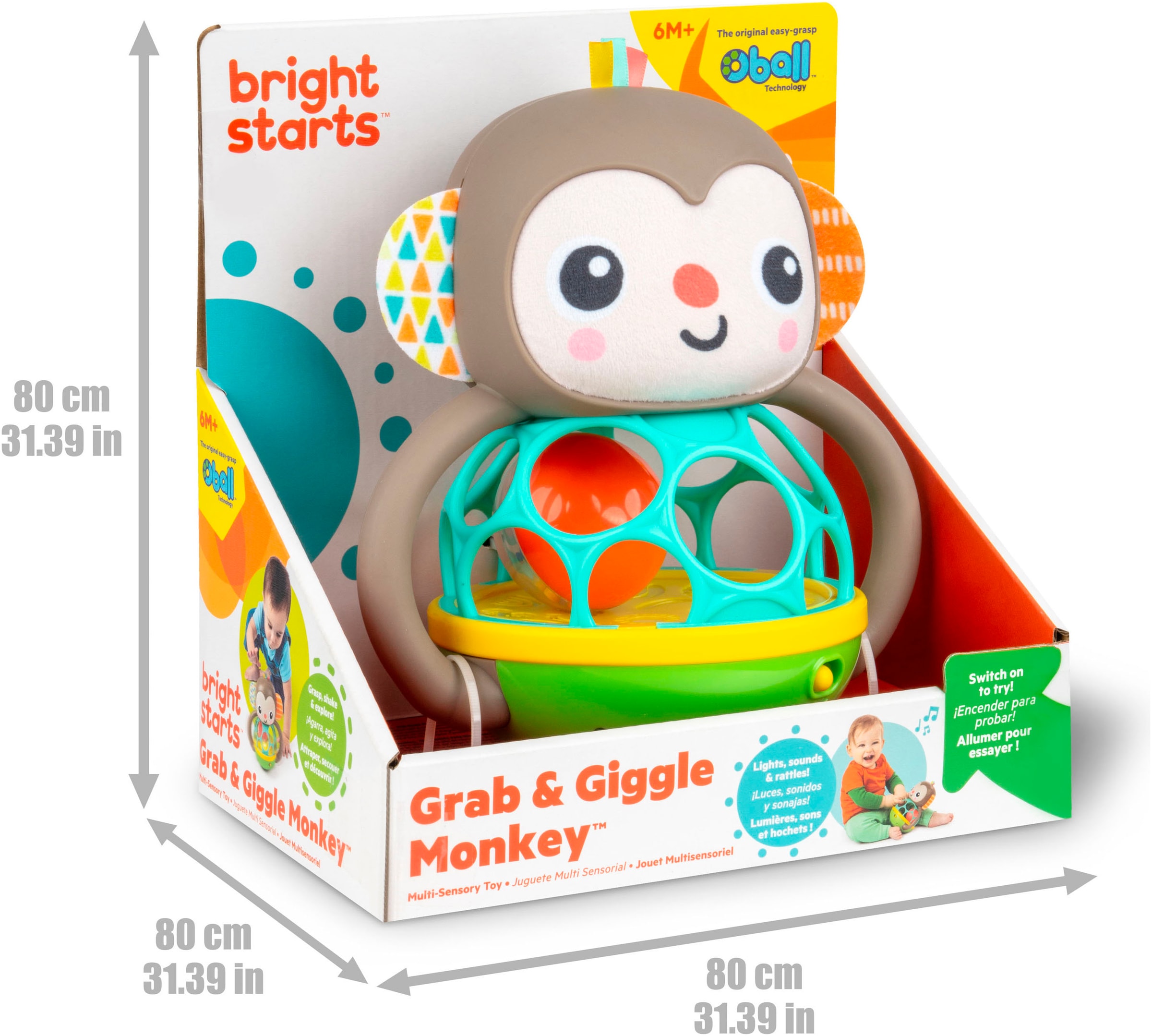 Bright Starts Greifspielzeug »Grab & Giggle Monkey™ Multi-Sensory Toy«, mit Sound