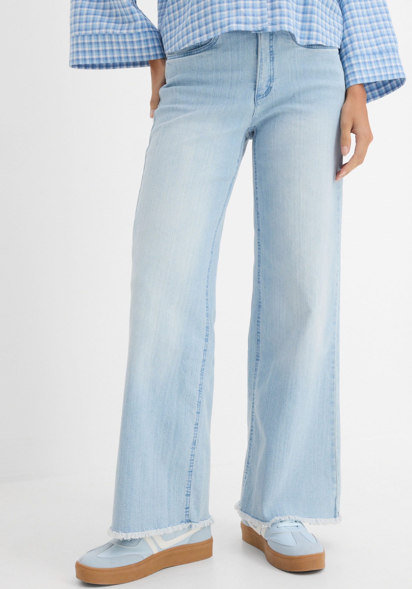 bonprix Weite Jeans »Wide-Leg-Jeans High Waist« Loose Fit Passform, aus Baumwollmischung mit Stretch