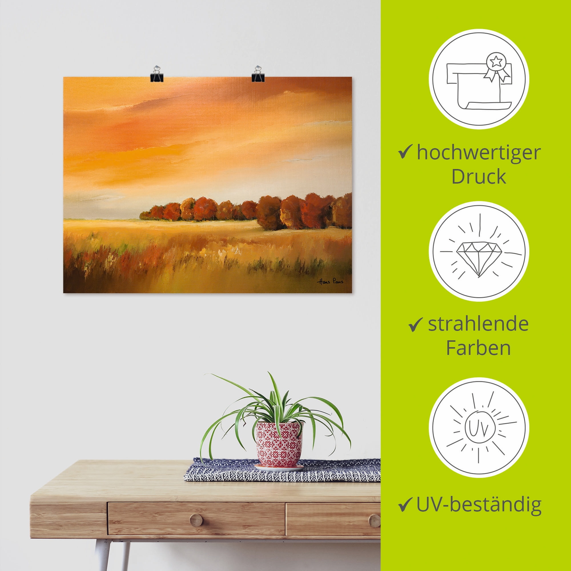 Artland Poster »Herbst«, Felder, (1 St.), als Leinwandbild, Wandaufkleber oder Poster in versch. Größen