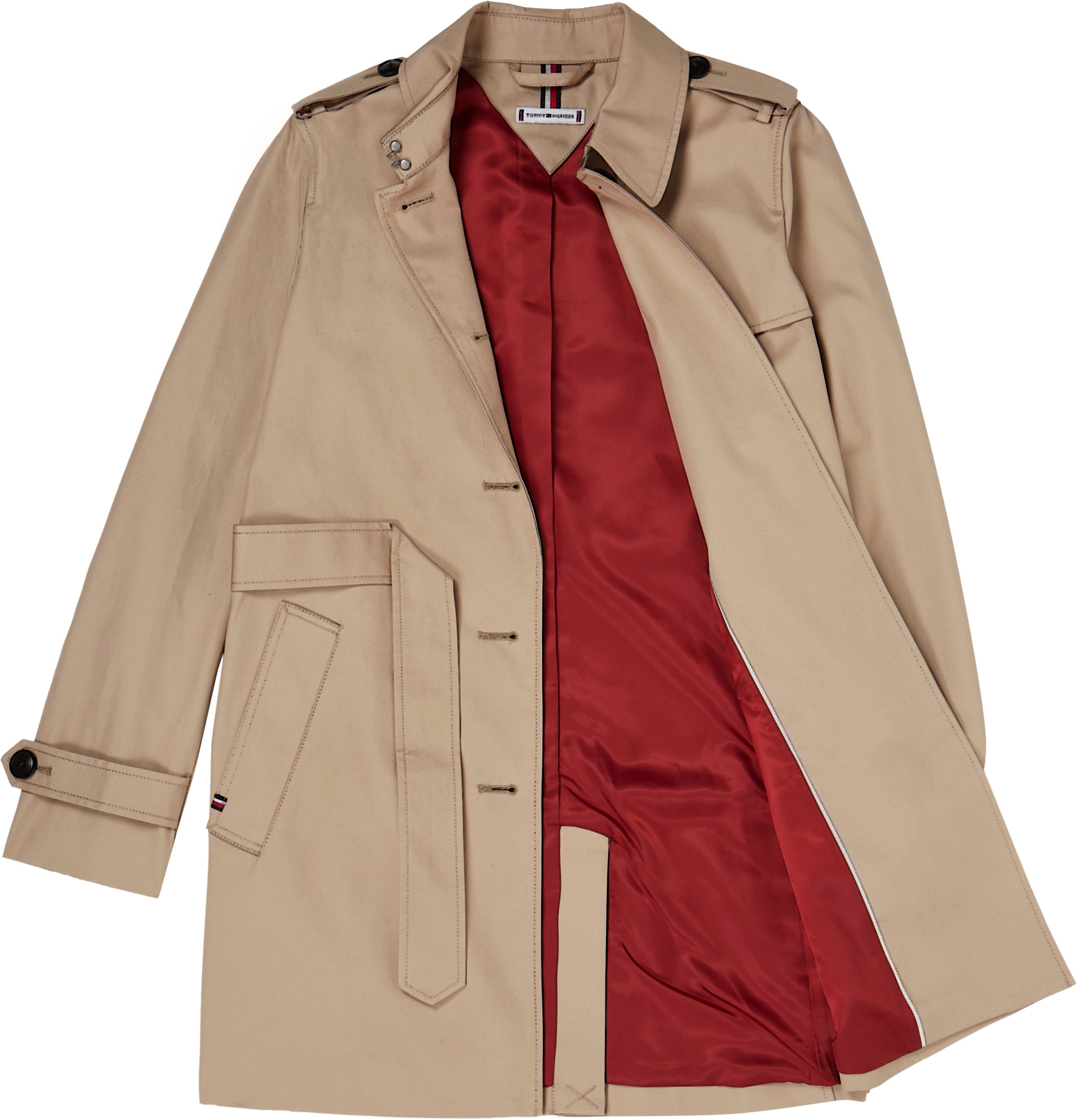 Tommy Hilfiger Langjacke »HERITAGE SINGLE BREASTED TRENCH«, mti den typischen Trenchdetails & Tommy Streifen als Gürtelschlaufe