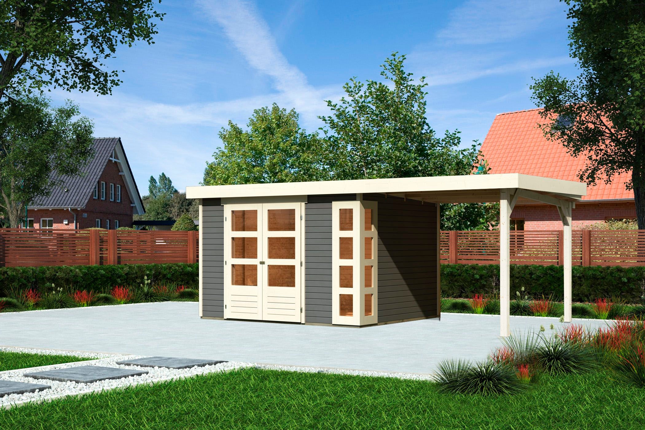 Karibu Gartenhaus »Kerko 5«, mit Anbaudach