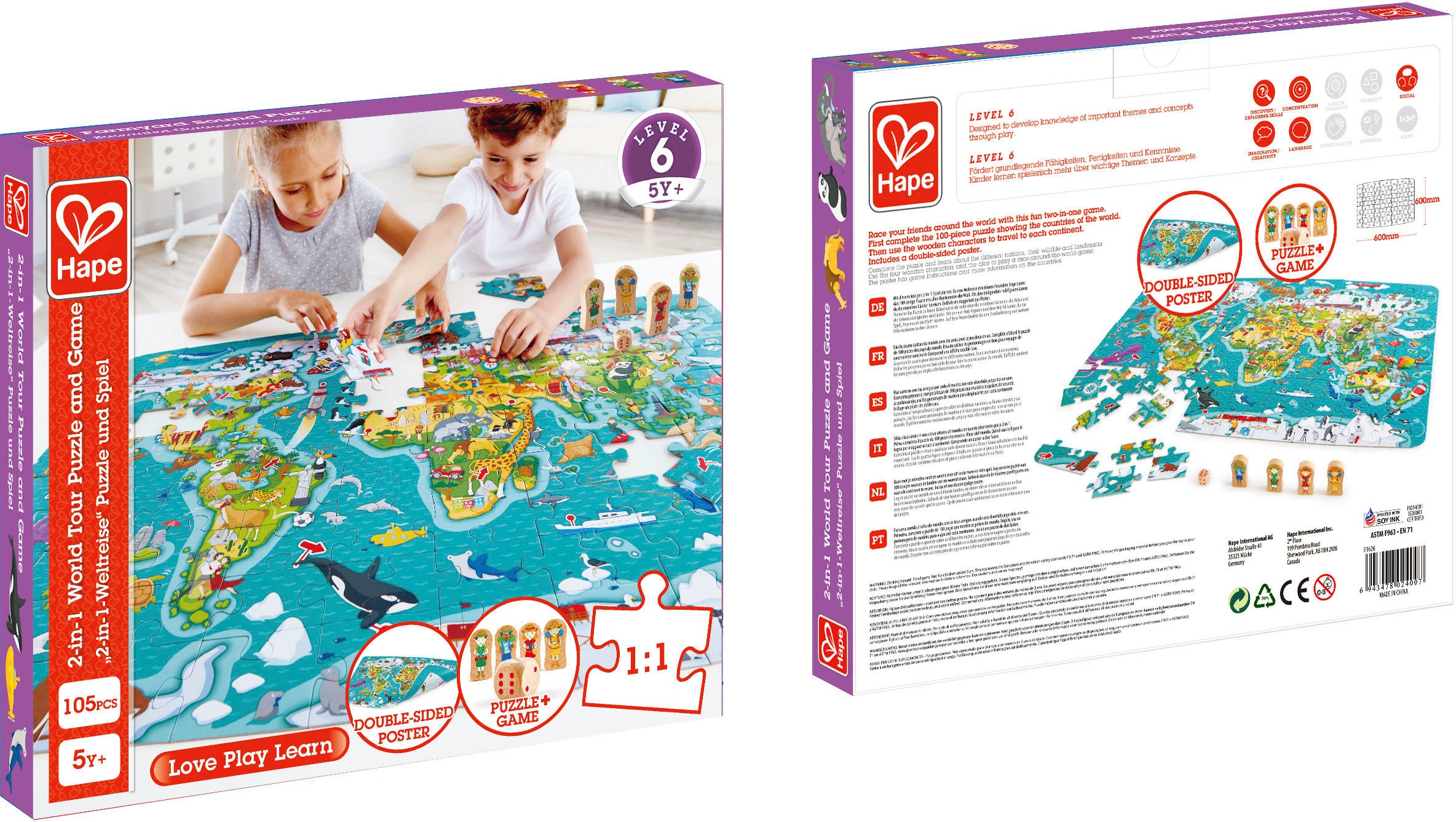 Hape Puzzle »2-in-1 Weltreise, Puzzle und Spiel«, (105 tlg.)