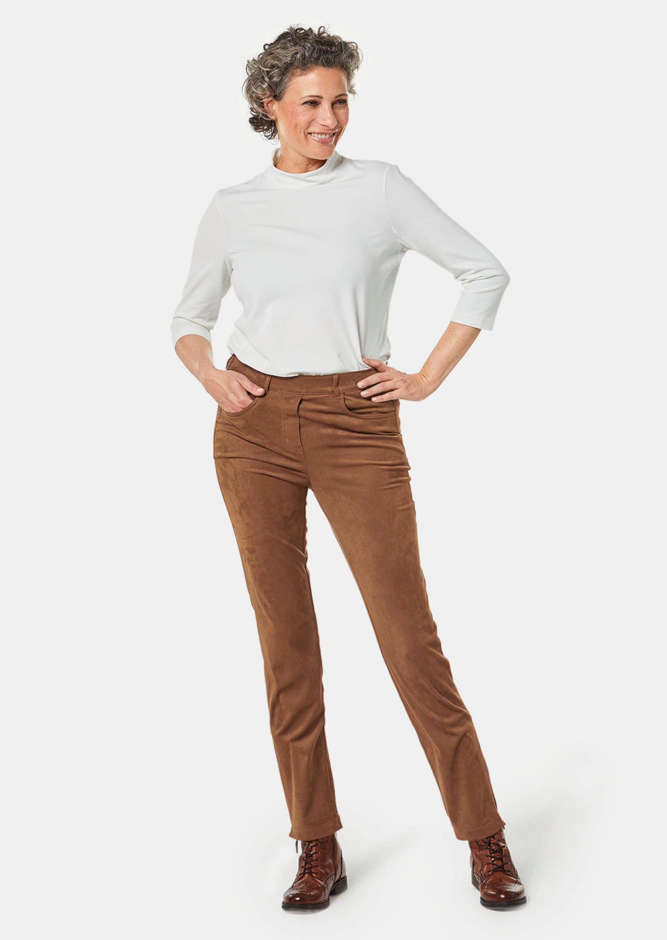 GOLDNER 2-in-1-Hose »Bi-elastische Hose in superweichem Veloursleder-Look«  Sportiver 5-Pocket-Stil