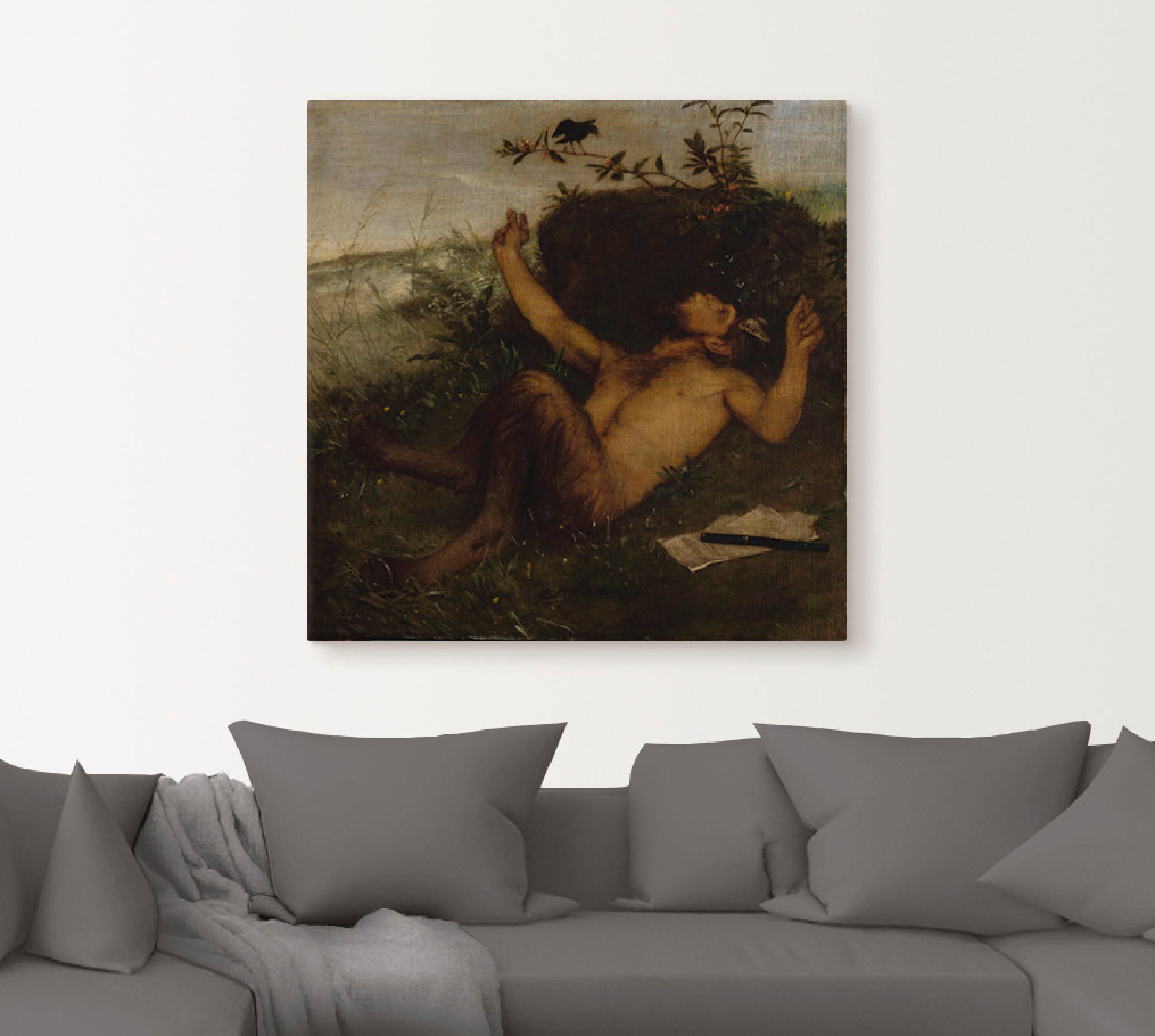 Artland Wandbild »Faun, einer Amsel zupfeifend. Um 1864/65«, klassische Fantasie, (1 St.), als Alubild, Leinwandbild, Wandaufkleber oder Poster in versch. Größen
