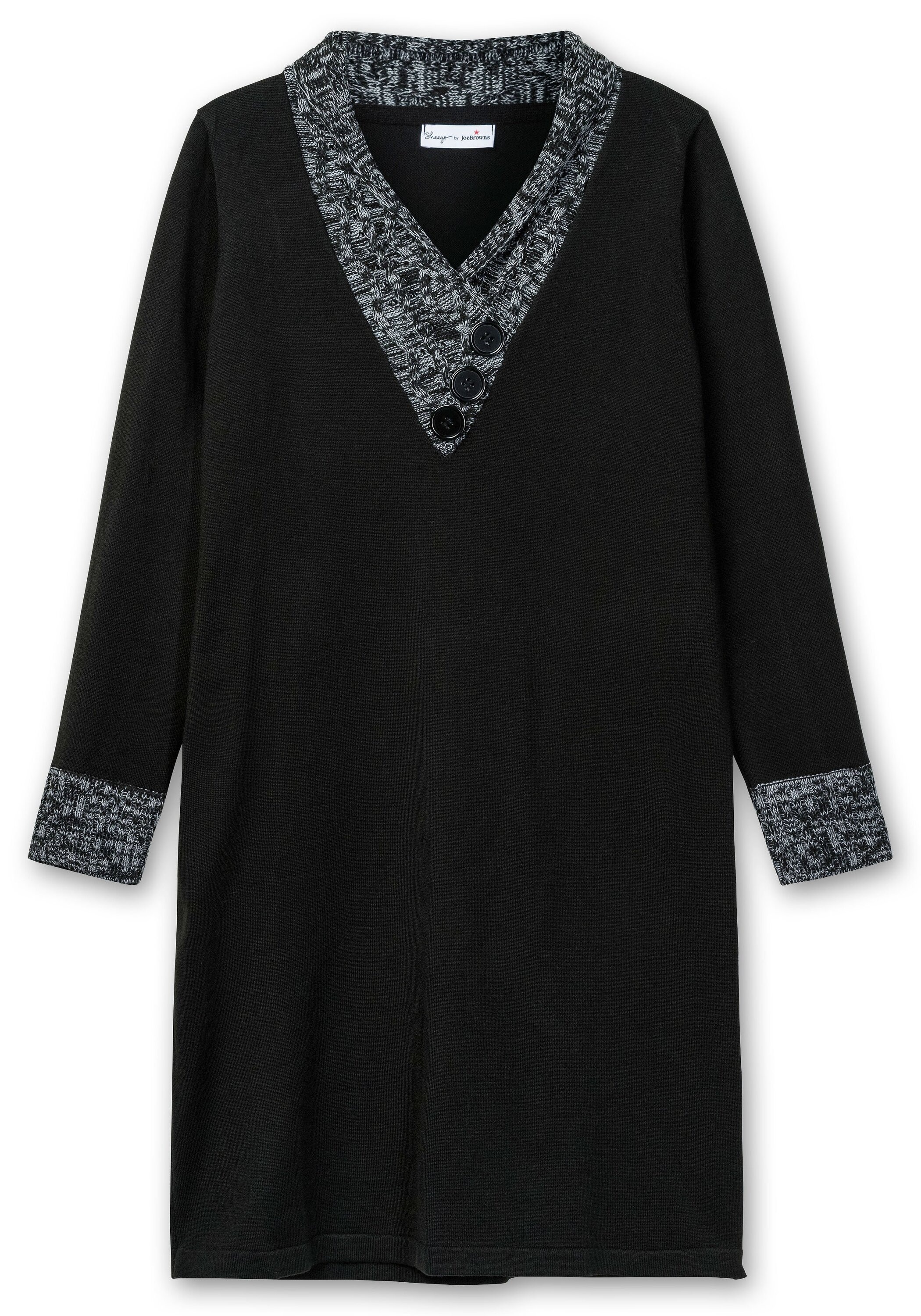 Sheego Strickkleid »Strickkleid mit Schalkragen und Kontrastdetails«