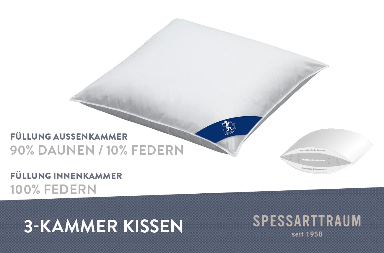 SPESSARTTRAUM 3-Kammer-Kopfkissen »Exklusiv«, Füllung: 90% Daunen / 10% Federn (Außenkammern) und 100% Federn (Innenkammer), Bezug: feiner Daunenbatist, 100% Baumwolle, (1 St.), Kissen vom Hohenstein Institute ausgezeichnet