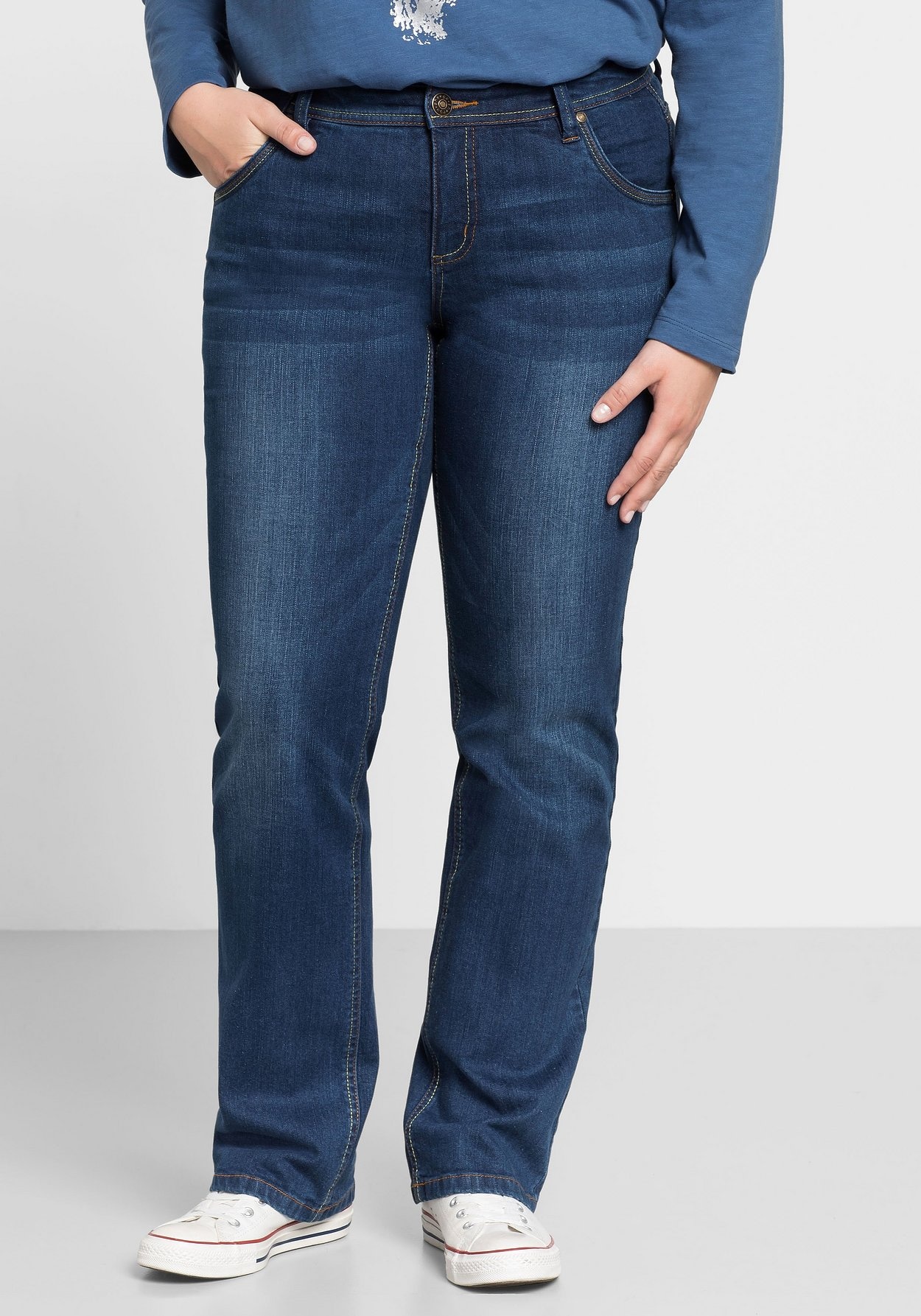 Sheego Stretch-Jeans »Jeans mit gerader Beinform, individuelle Used-Effekte«