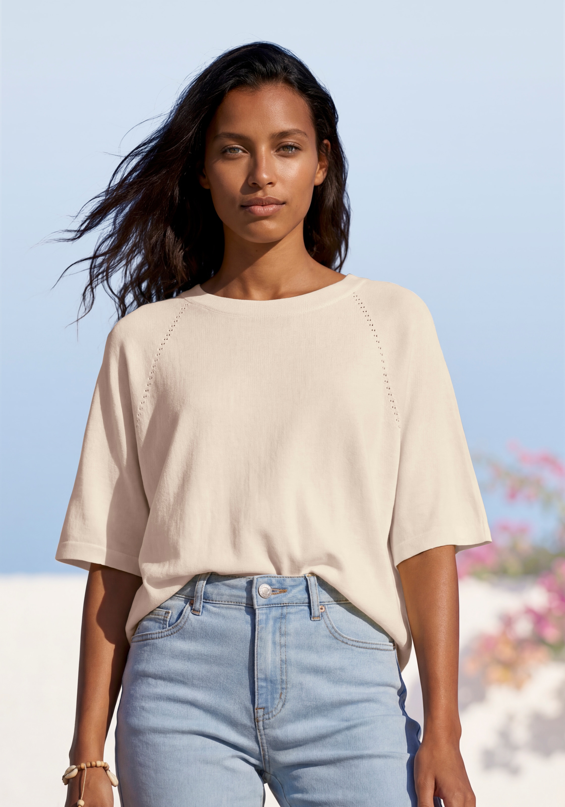 Vivance Kurzarmshirt »mit Lochstrickmuster« aus weichem Viskose-Strick