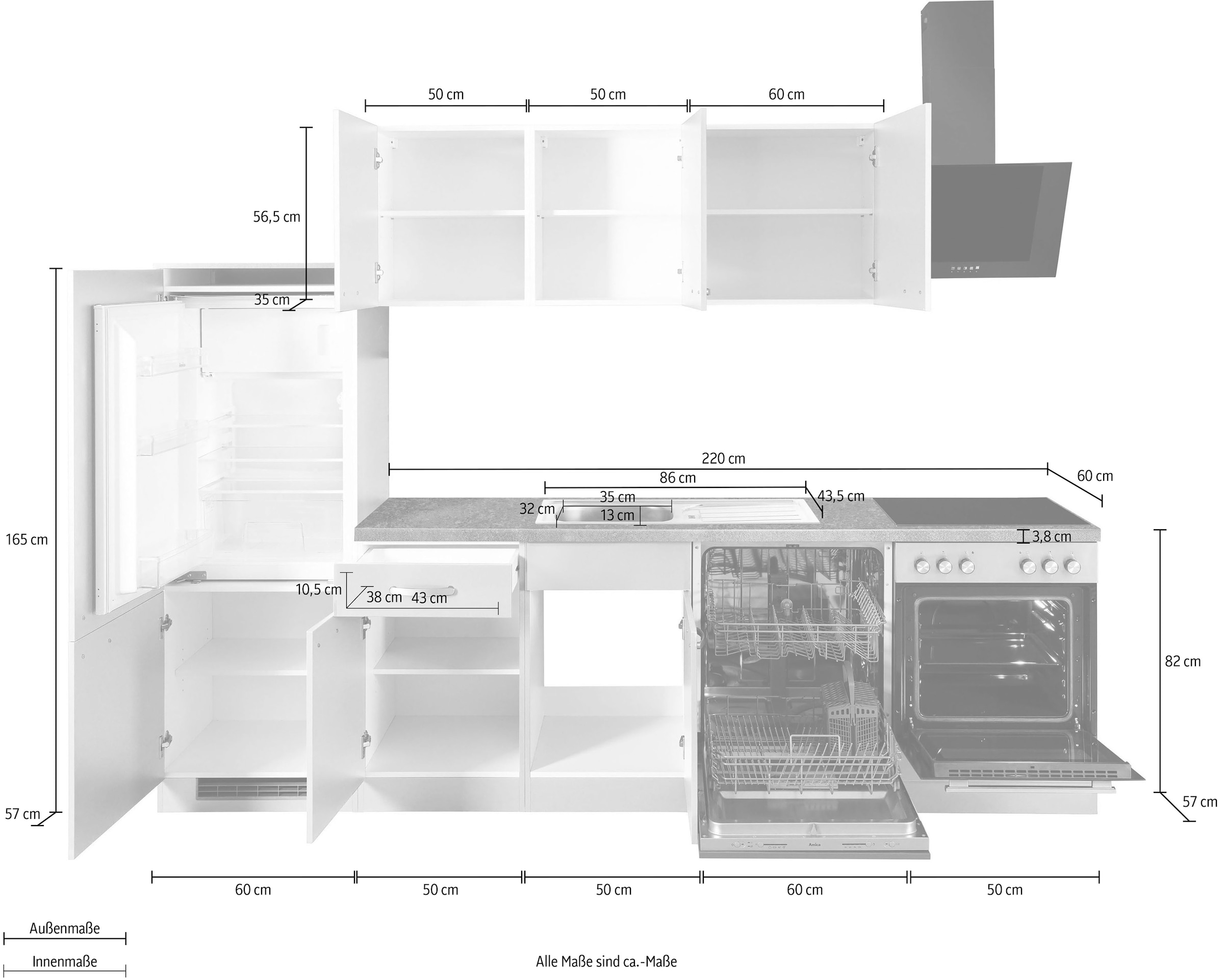 wiho Küchen bei 280 Breite E-Geräten, mit Küchenzeile OTTO »Kansas«, bestellen cm