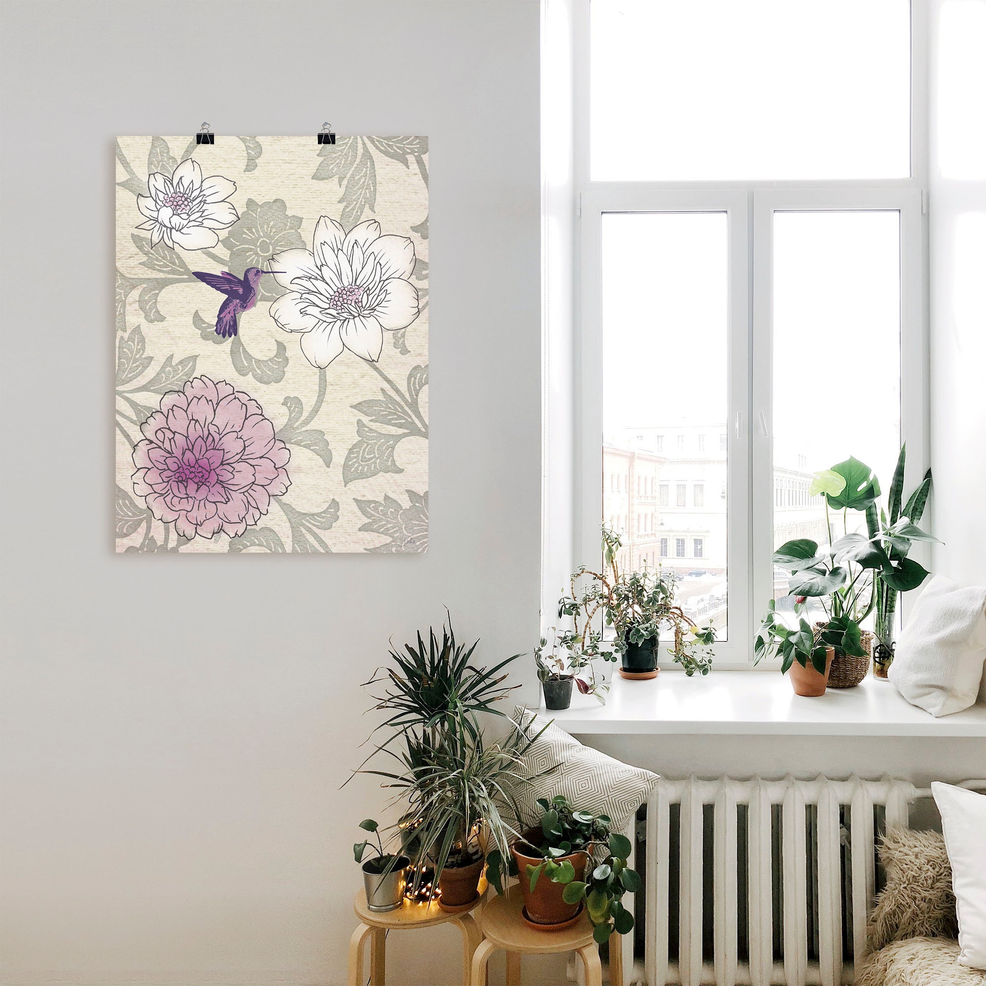 Artland Wandbild »Blumenmuster mit Kolibri«, Blumen, (1 St.), als Alubild,  Leinwandbild, Wandaufkleber oder Poster in versch. Größen kaufen bei OTTO
