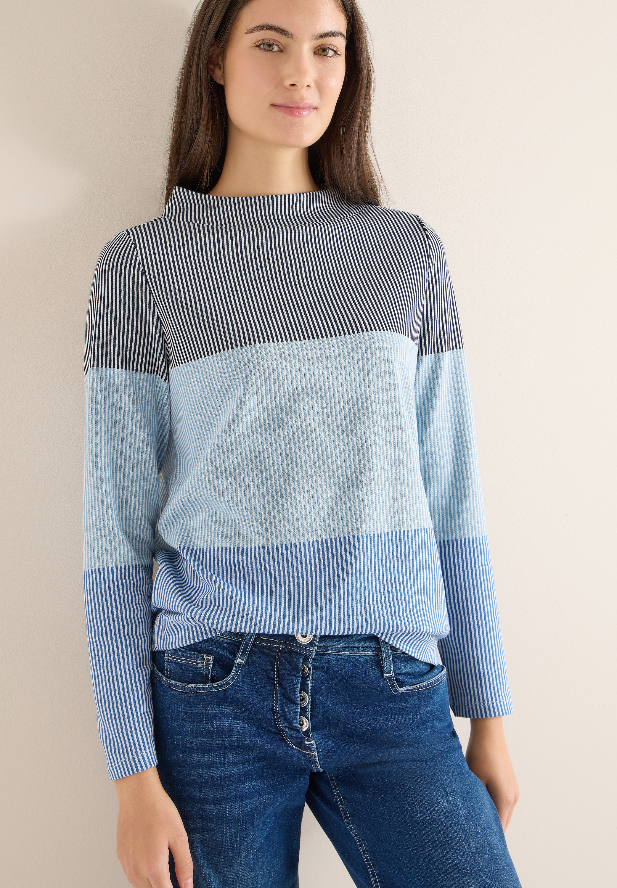 Cecil Jacquardpullover im Colorblocking-Look