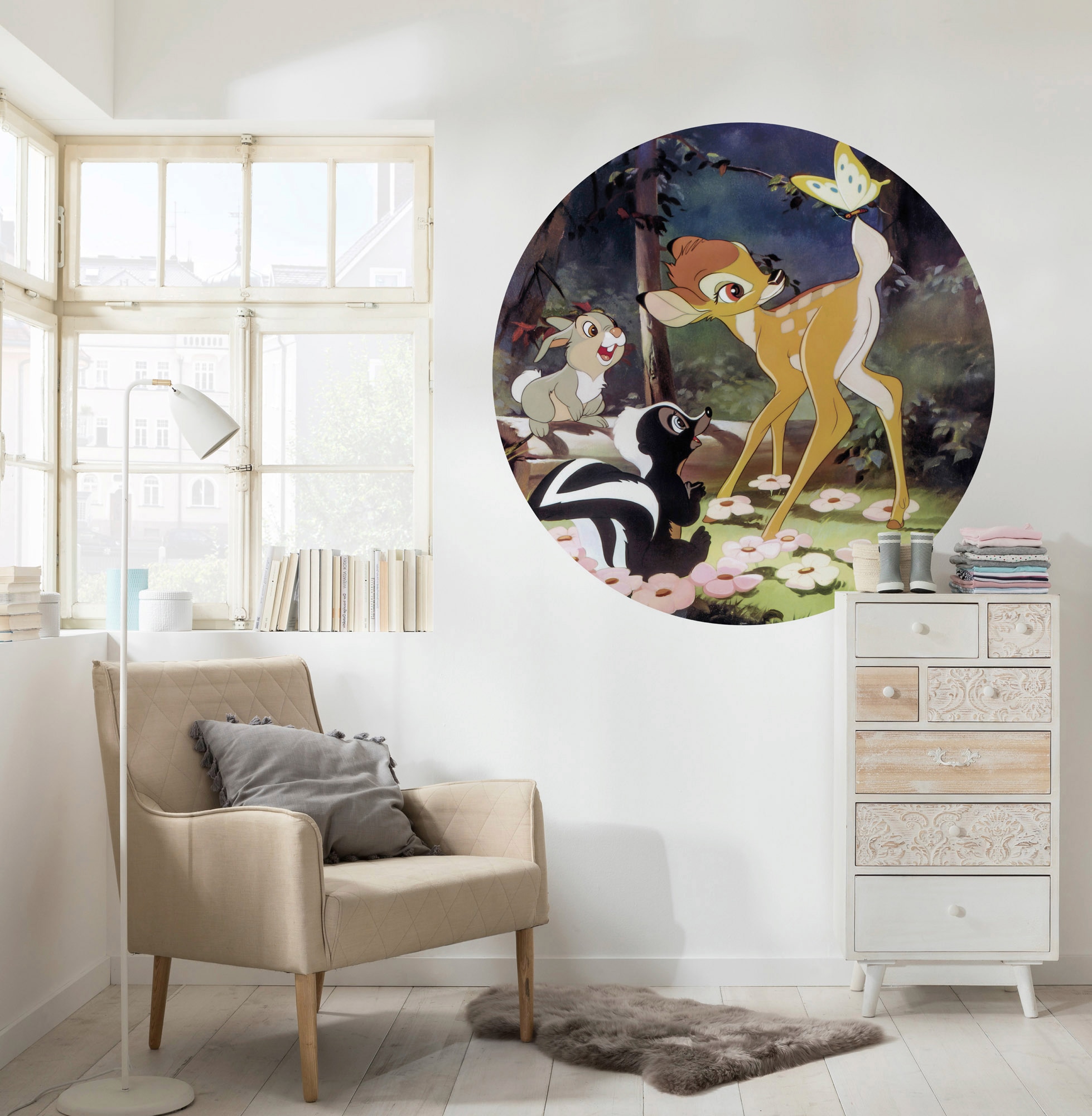 Komar Fototapete »Vlies selbstklebend - Bambi Butterfly - Größe 125 x 125 cm«, bedruckt, Kinderzimmer