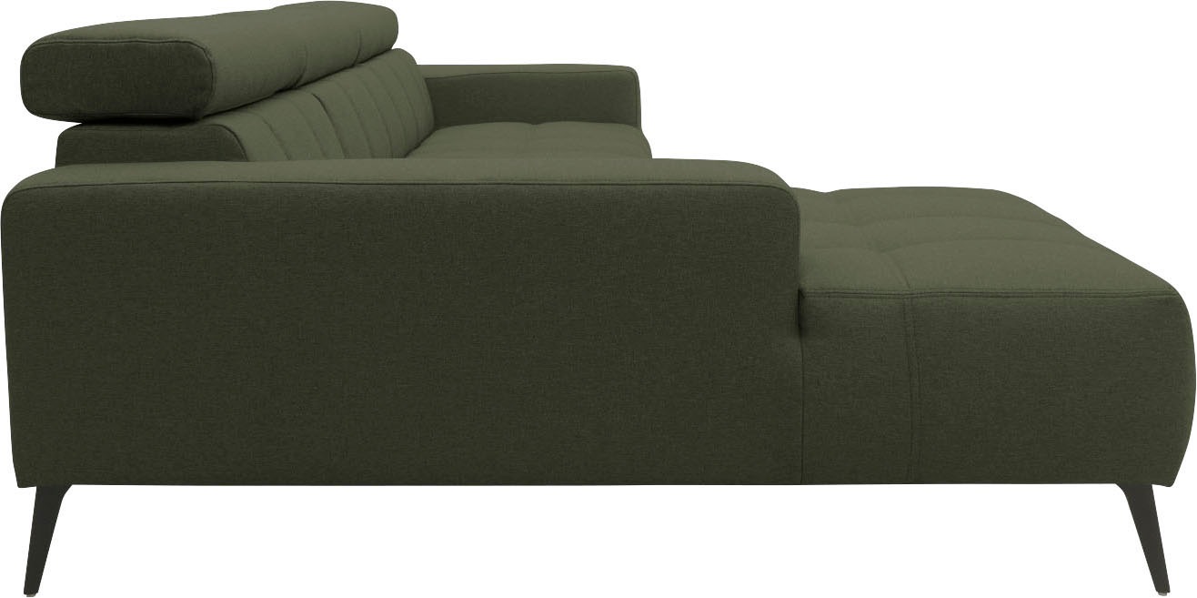 DOMO collection Ecksofa »Trento L-Form, mit Kufenfuß oder Einzelfuß«, wahlweise mit Kopfteilverstellung, Recamiere links/rechts bestellbar
