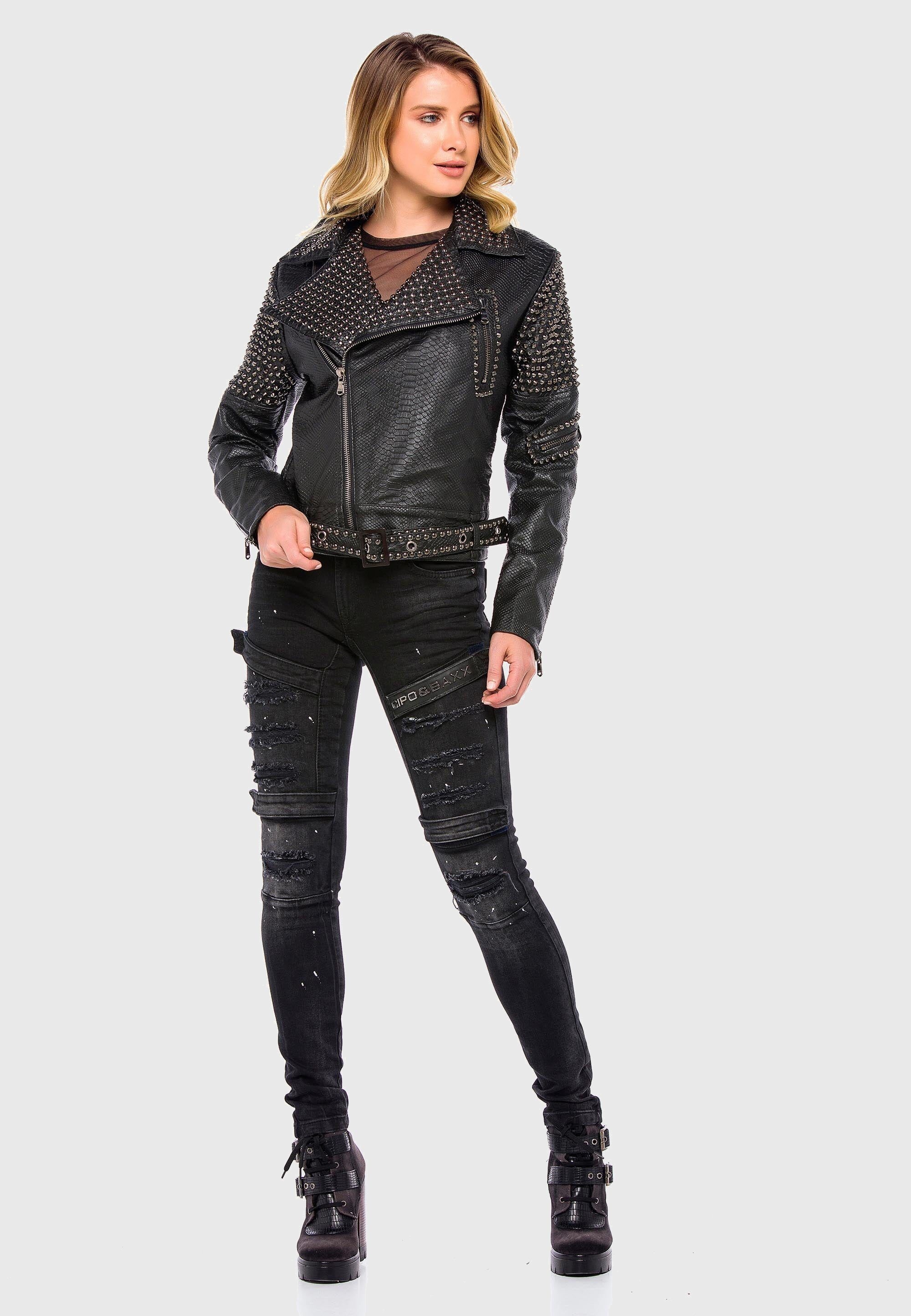 Cipo & Baxx Lederimitatjacke »Cipo & Baxx Jacke WJ167« ohne Kapuze aus Kunstleder