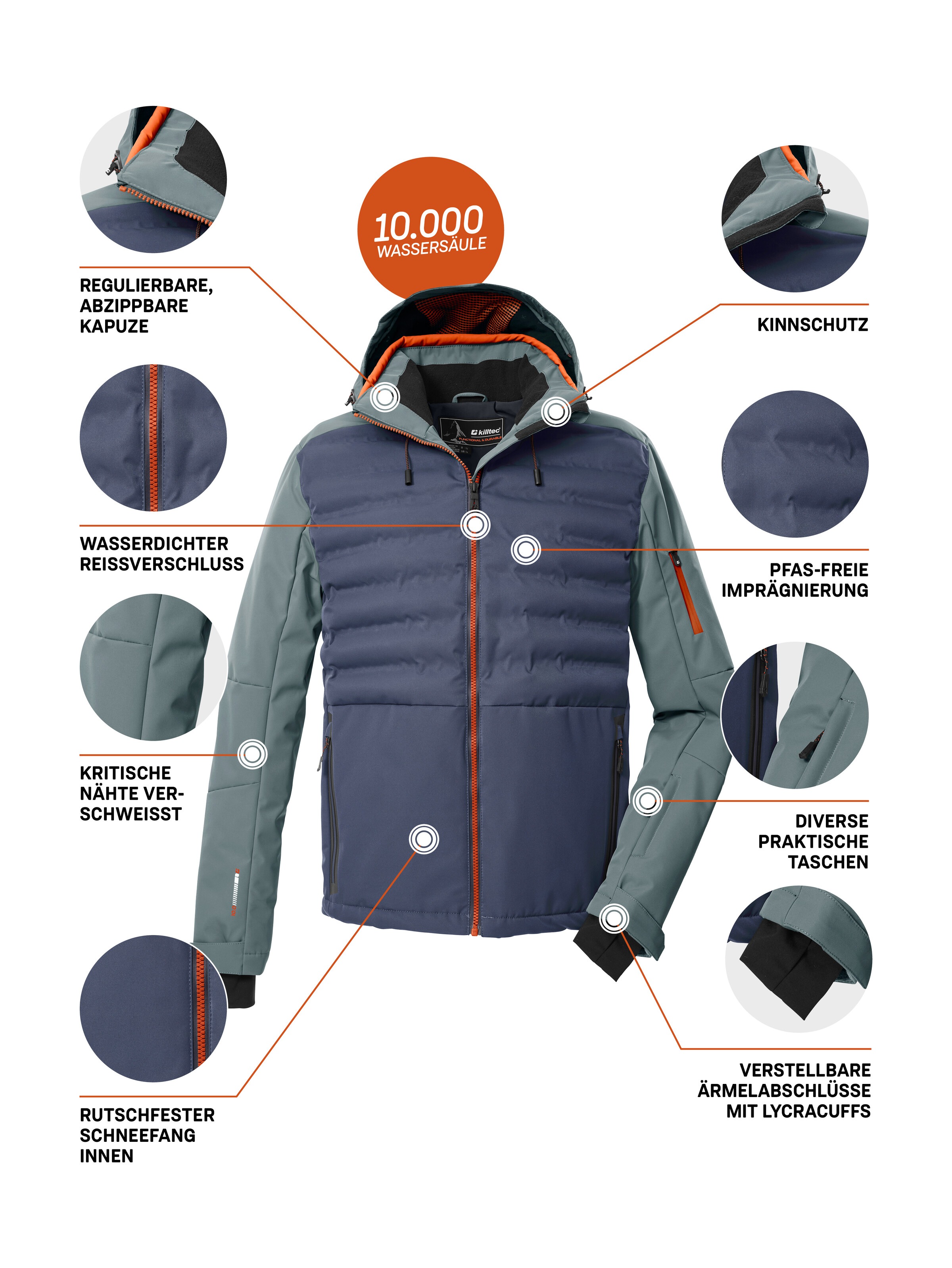 Killtec Skijacke »KSW 72 MN SKI JCKT« Moderne Hybridoptik, winddicht, wasserabweisend, atmungsaktiv