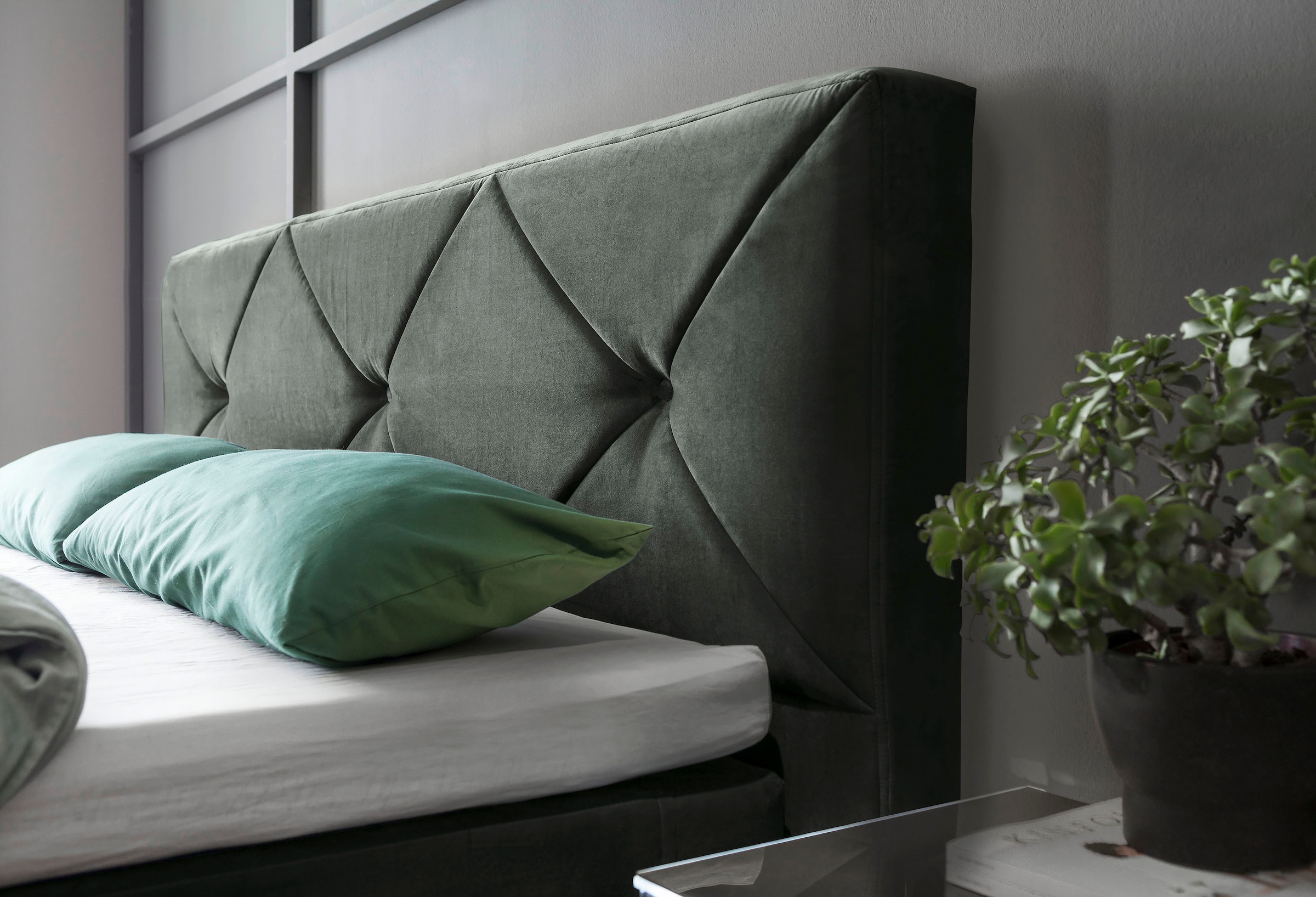 Musterring Boxspringbett »Dubai«, Kufe in Chrom, 3 Härtegrade, Kopfteil mit Knopfheftung